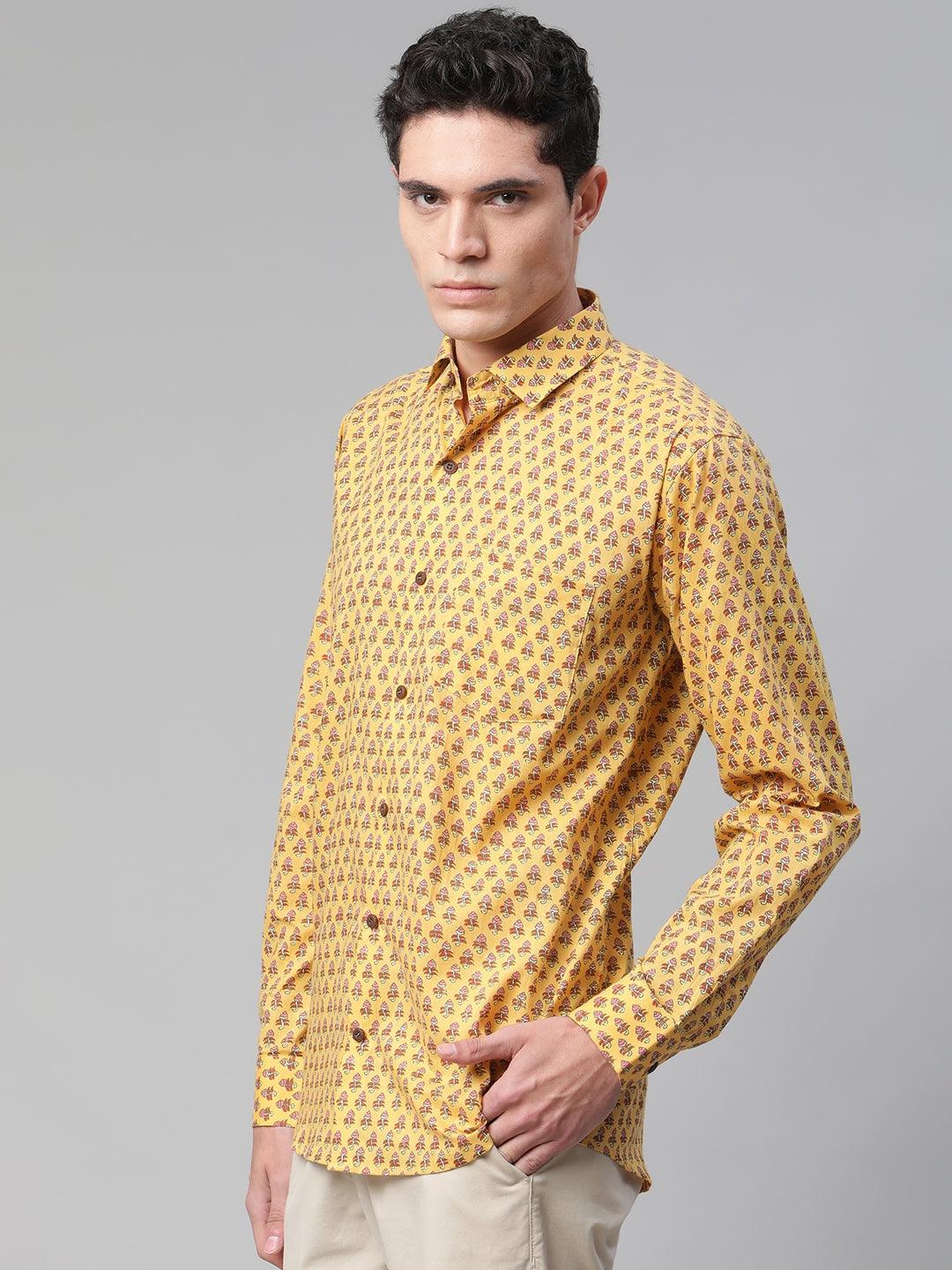 Millennial Men Mustard & Pink Cotton  Full Sleeve  Shirt for Men-MMF0282 - divenaworld.com