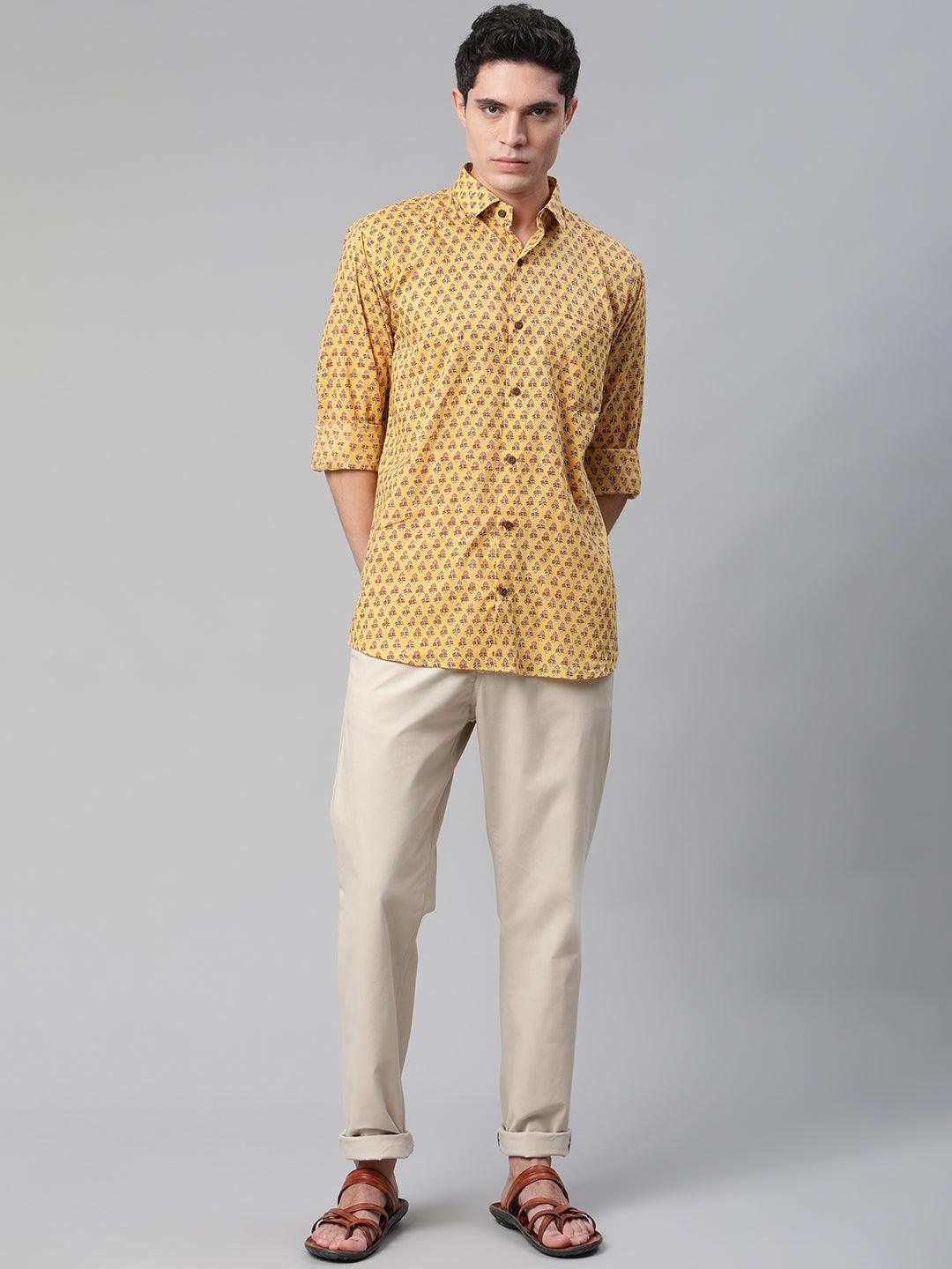 Millennial Men Mustard & Pink Cotton  Full Sleeve  Shirt for Men-MMF0282 - divenaworld.com