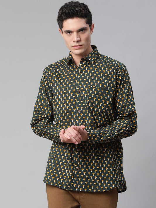 Millennial Men Dark Green  & Mustard Cotton  Full Sleeve  Shirt for Men-MMF0284 - divenaworld.com