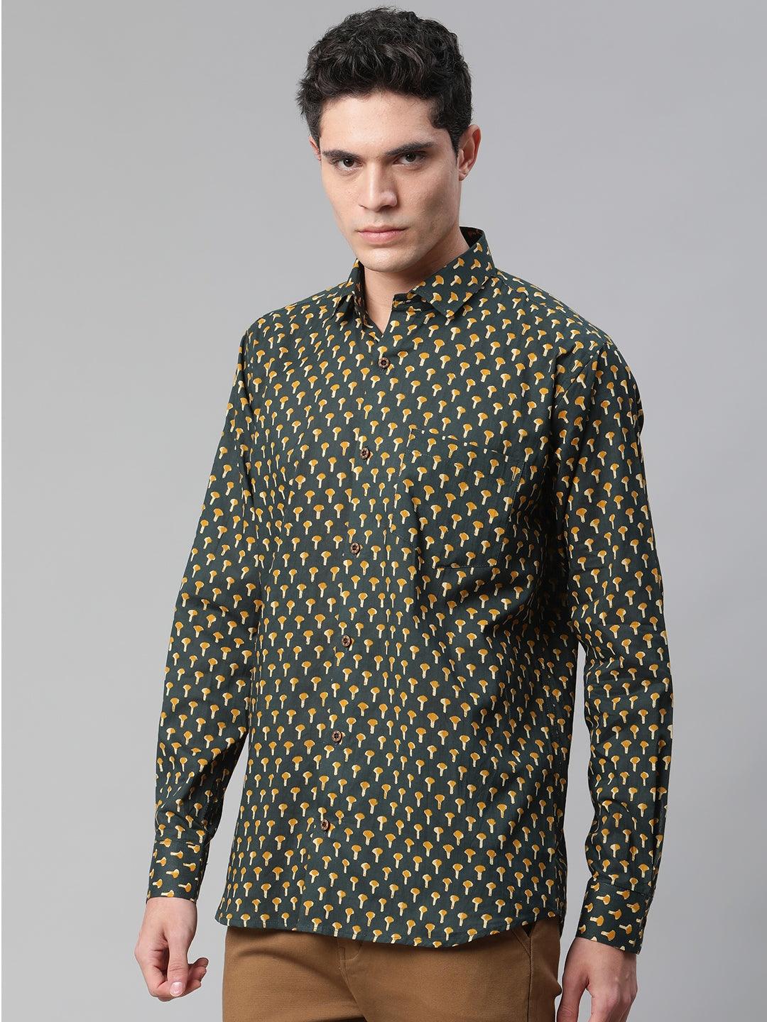 Millennial Men Dark Green  & Mustard Cotton  Full Sleeve  Shirt for Men-MMF0284 - divenaworld.com