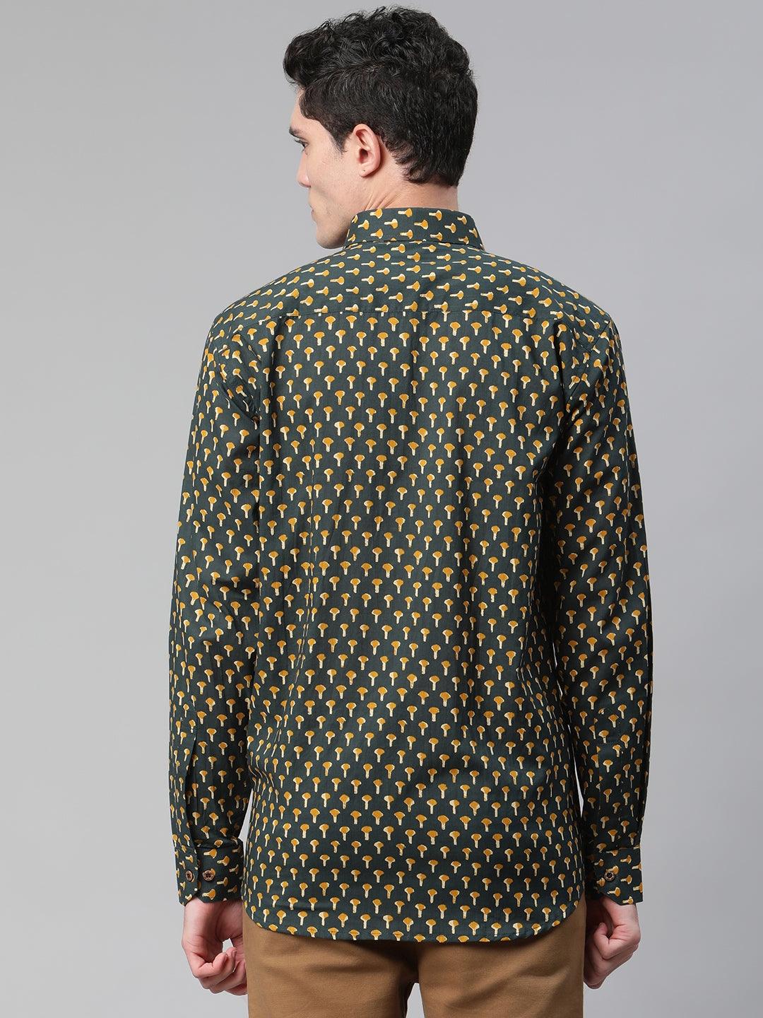 Millennial Men Dark Green  & Mustard Cotton  Full Sleeve  Shirt for Men-MMF0284 - divenaworld.com