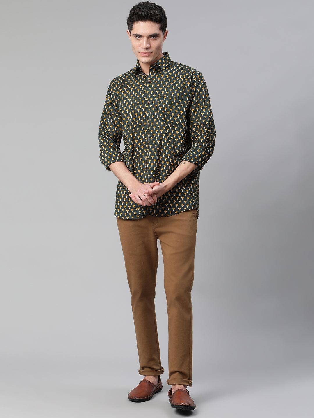 Millennial Men Dark Green  & Mustard Cotton  Full Sleeve  Shirt for Men-MMF0284 - divenaworld.com