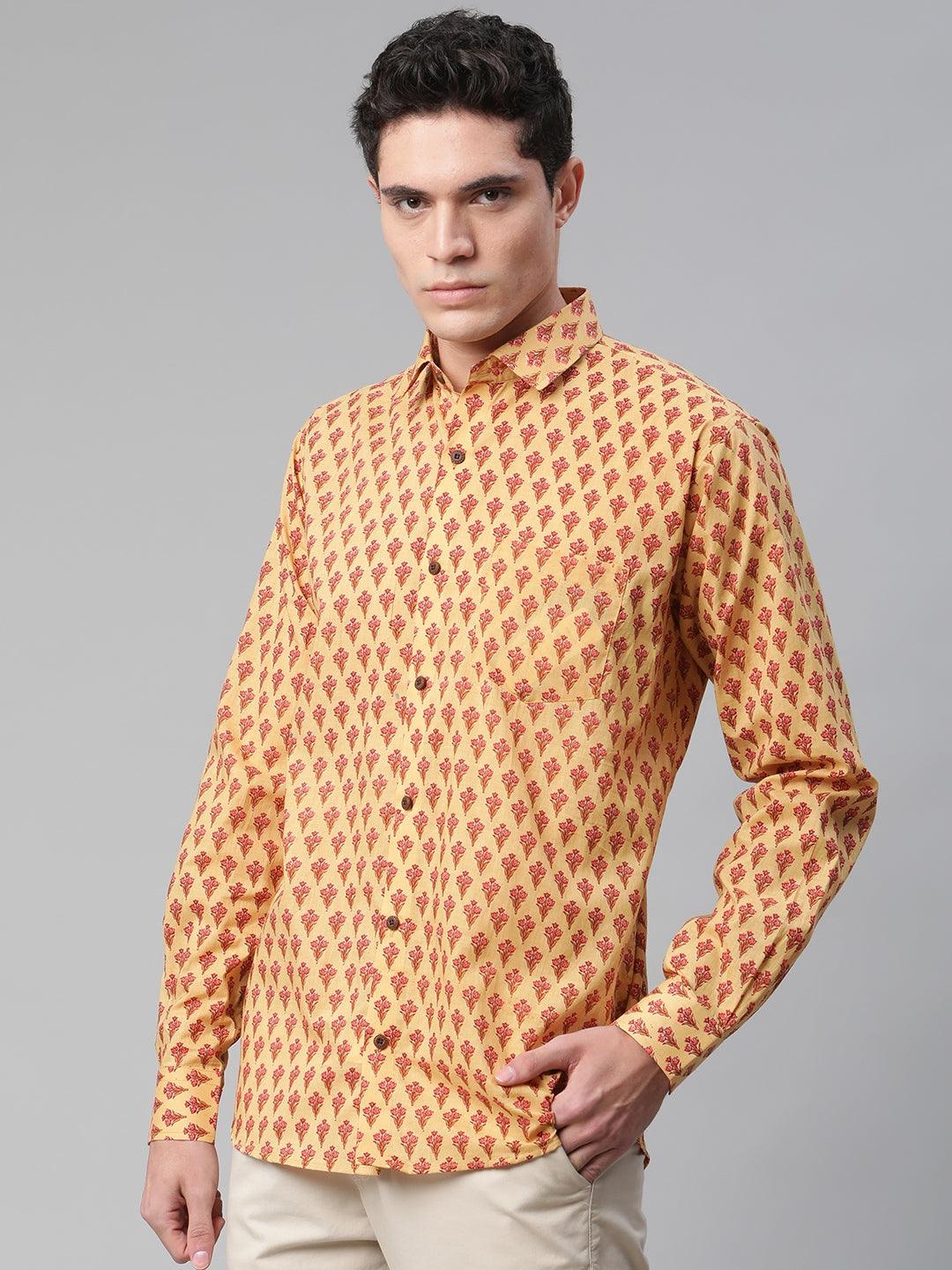 Millennial Men Mustard & Pink Cotton  Full Sleeve  Shirt for Men-MMF0289 - divenaworld.com