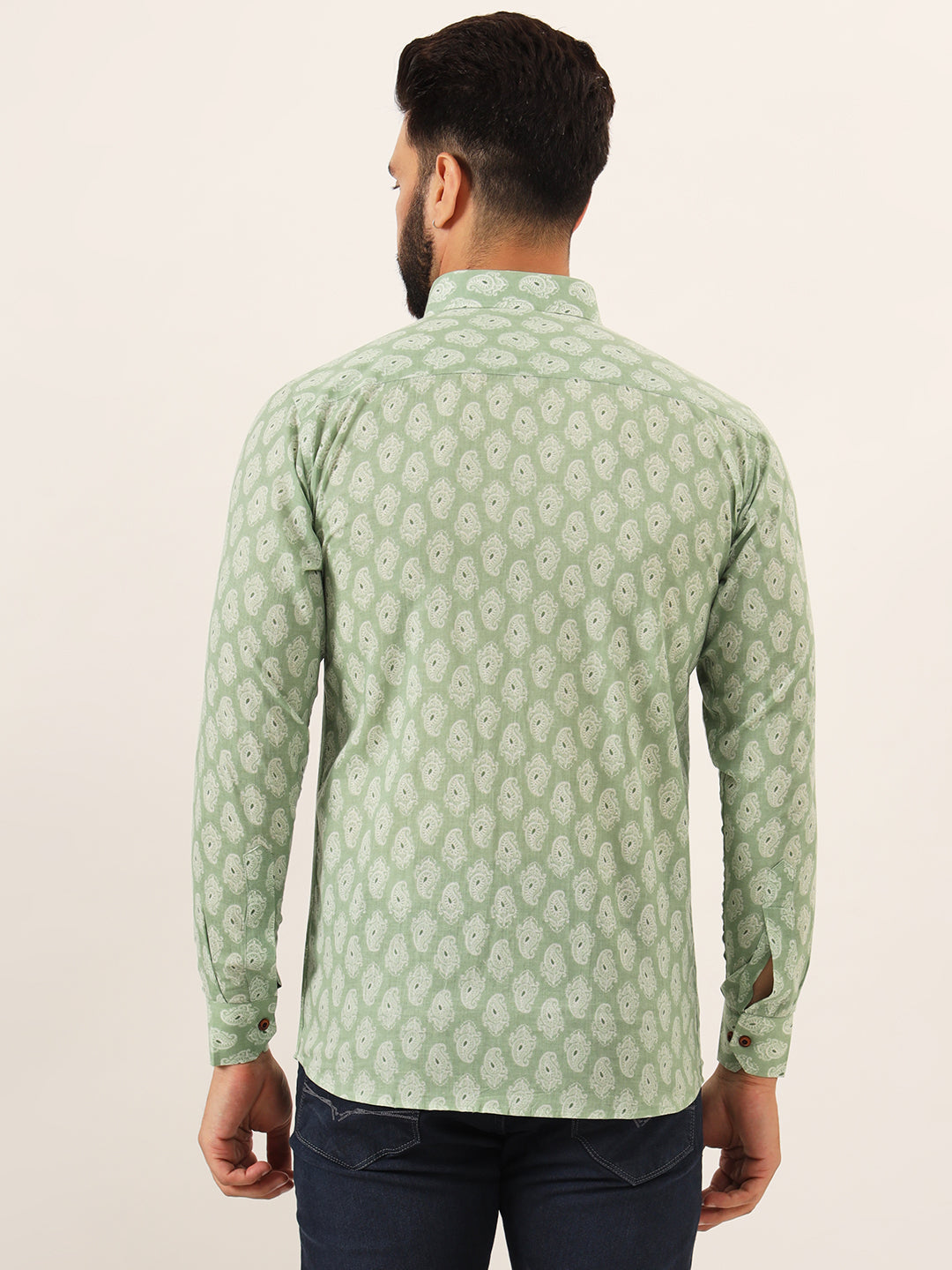 MILLENNIAL MEN Green Paisley Print Pure Cotton Regular Fit Casual Shirt