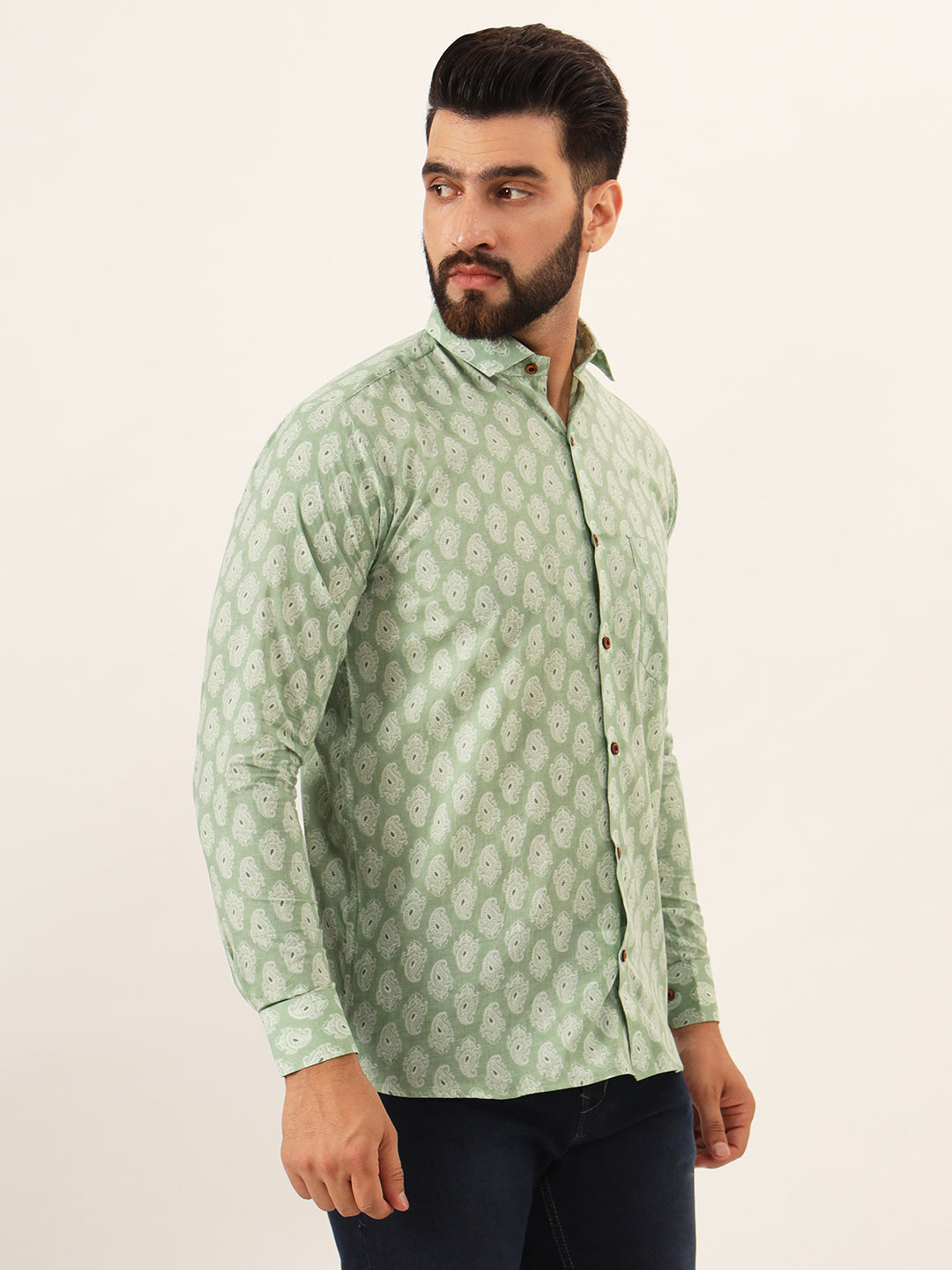 MILLENNIAL MEN Green Paisley Print Pure Cotton Regular Fit Casual Shirt