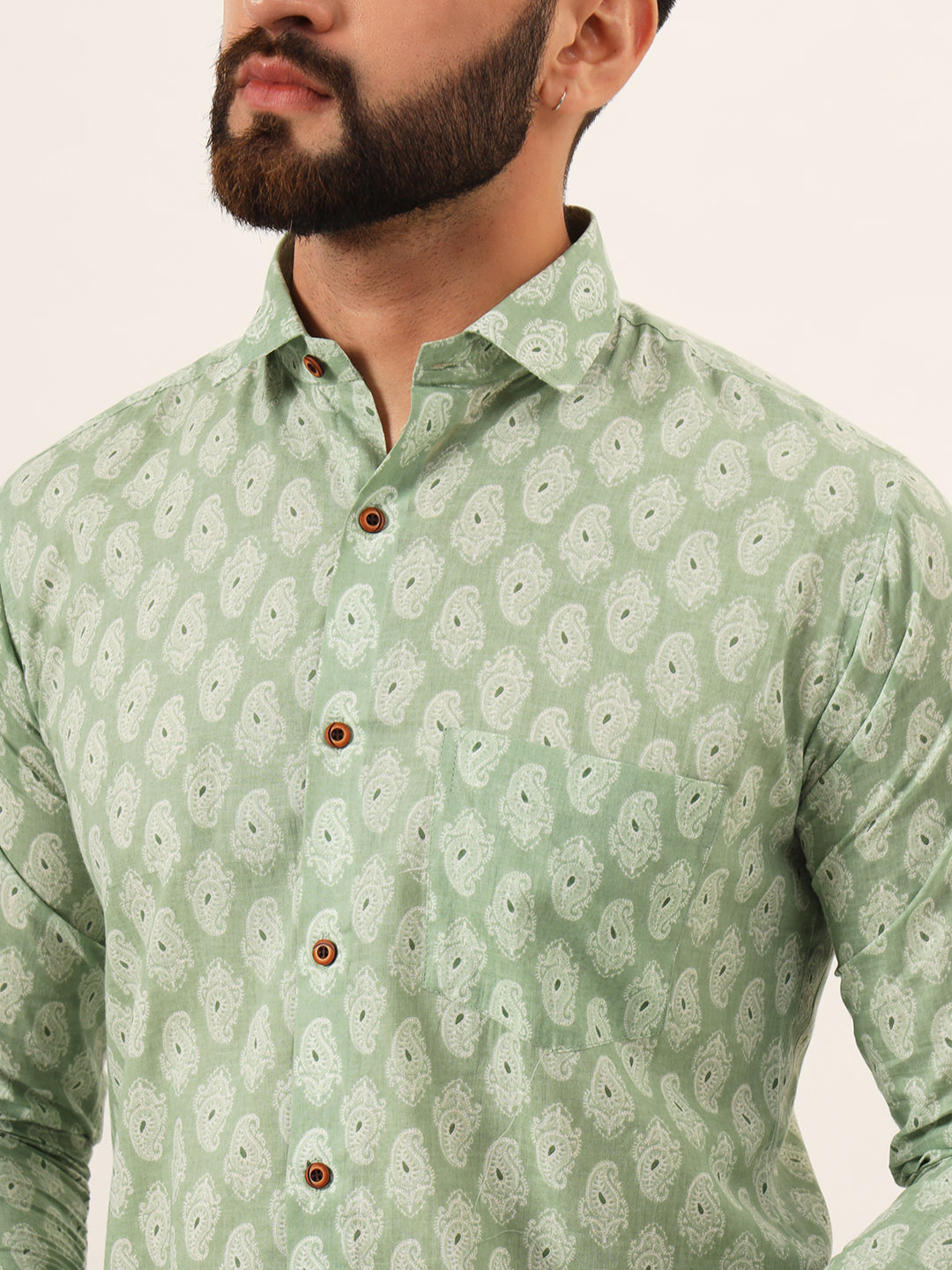 MILLENNIAL MEN Green Paisley Print Pure Cotton Regular Fit Casual Shirt