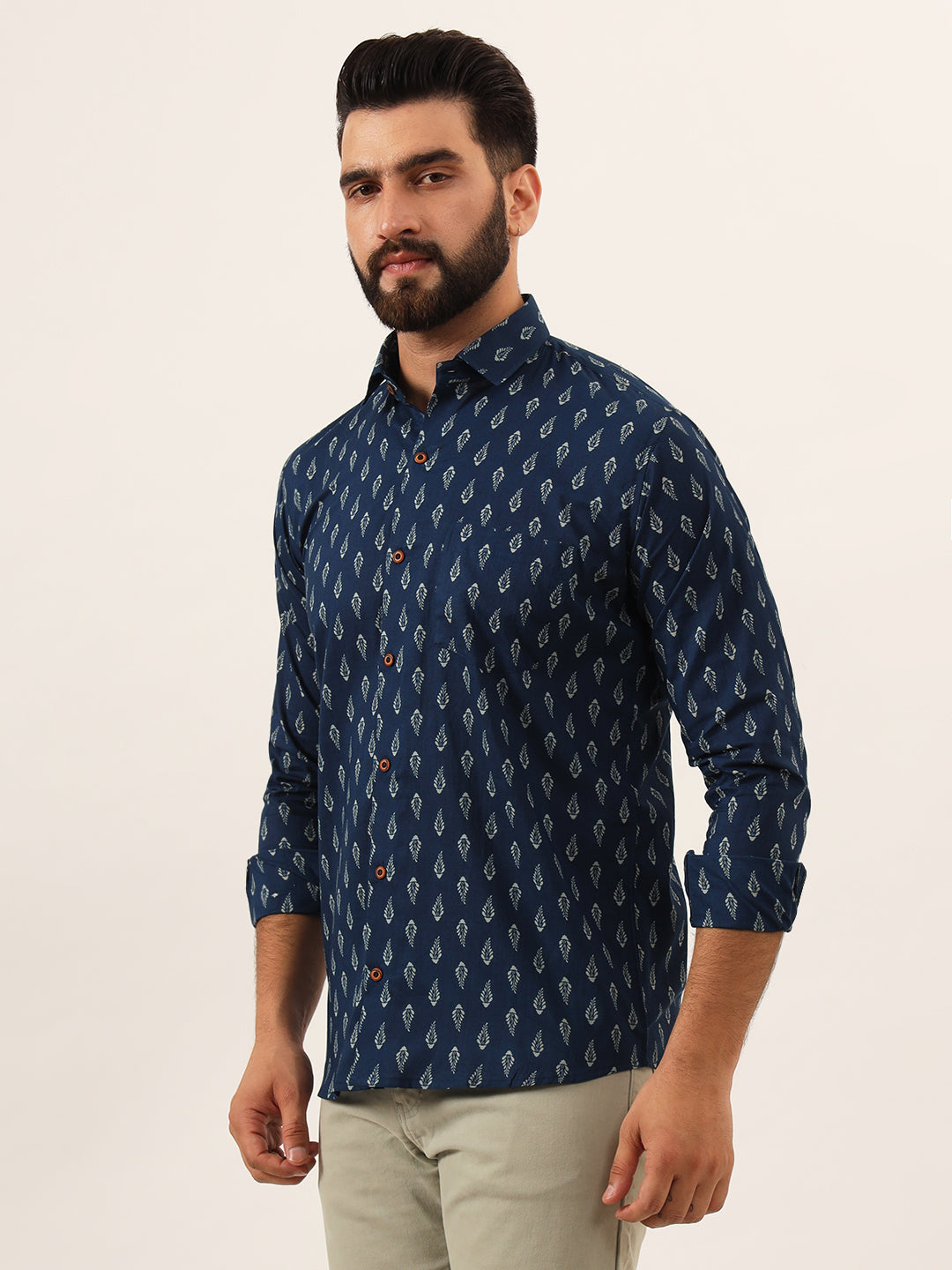 MILLENNIAL MEN Indigo blue Floral Print Pure Cotton Regular Fit Casual Shirt