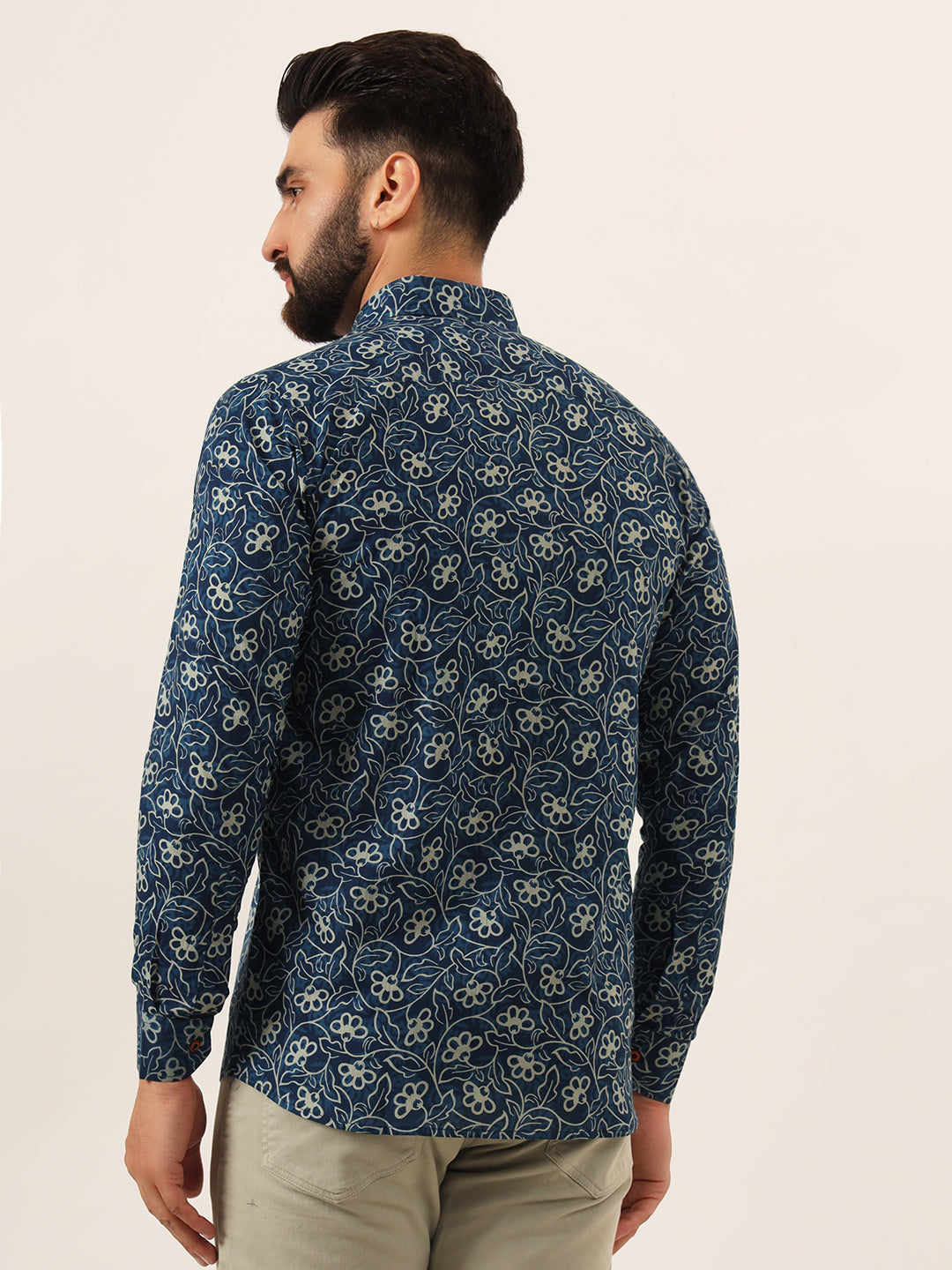 MILLENNIAL MEN Blue Floral Print Pure Cotton Regular Fit Casual Shirt