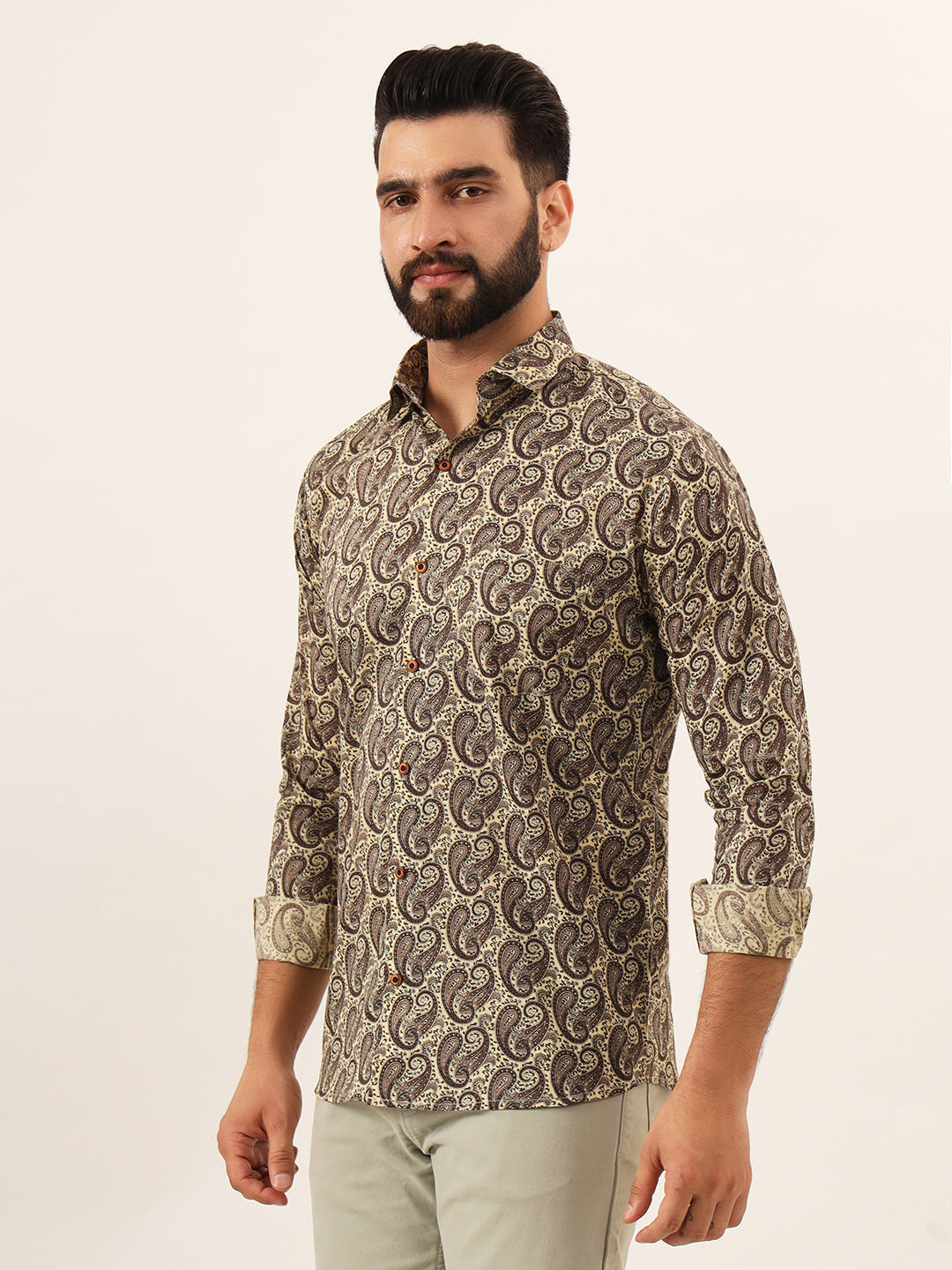 MILLENNIAL MEN Brown Paisley Print Pure Cotton Regular Fit Casual Shirt