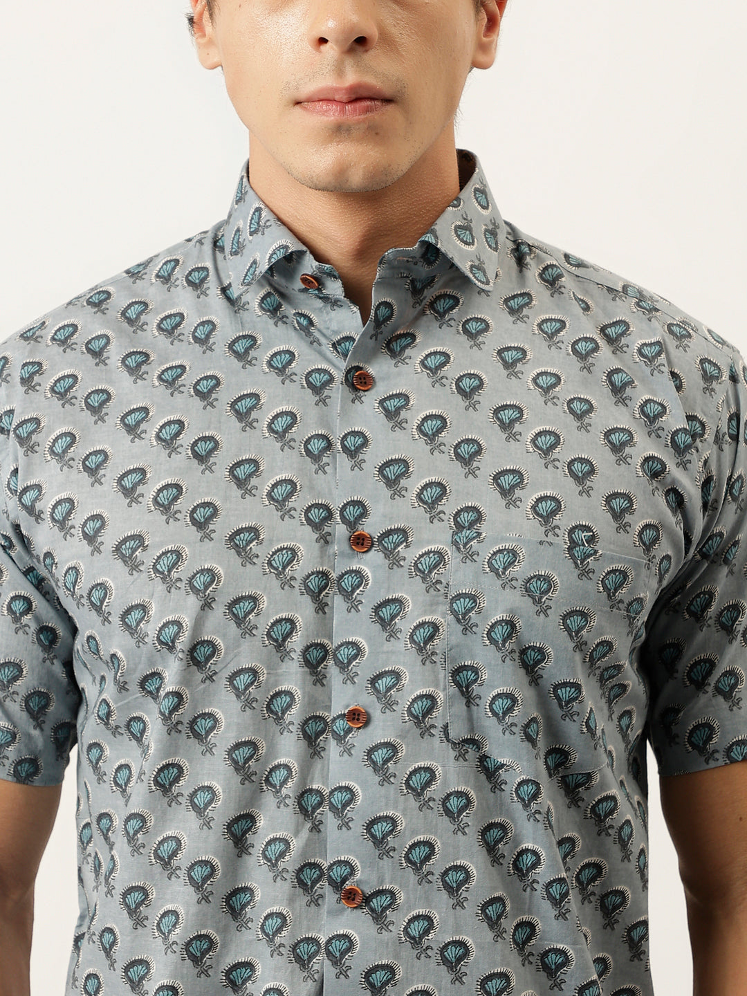 Millennial Men Sky Blue Printed Cotton Half Sleeve Shirts