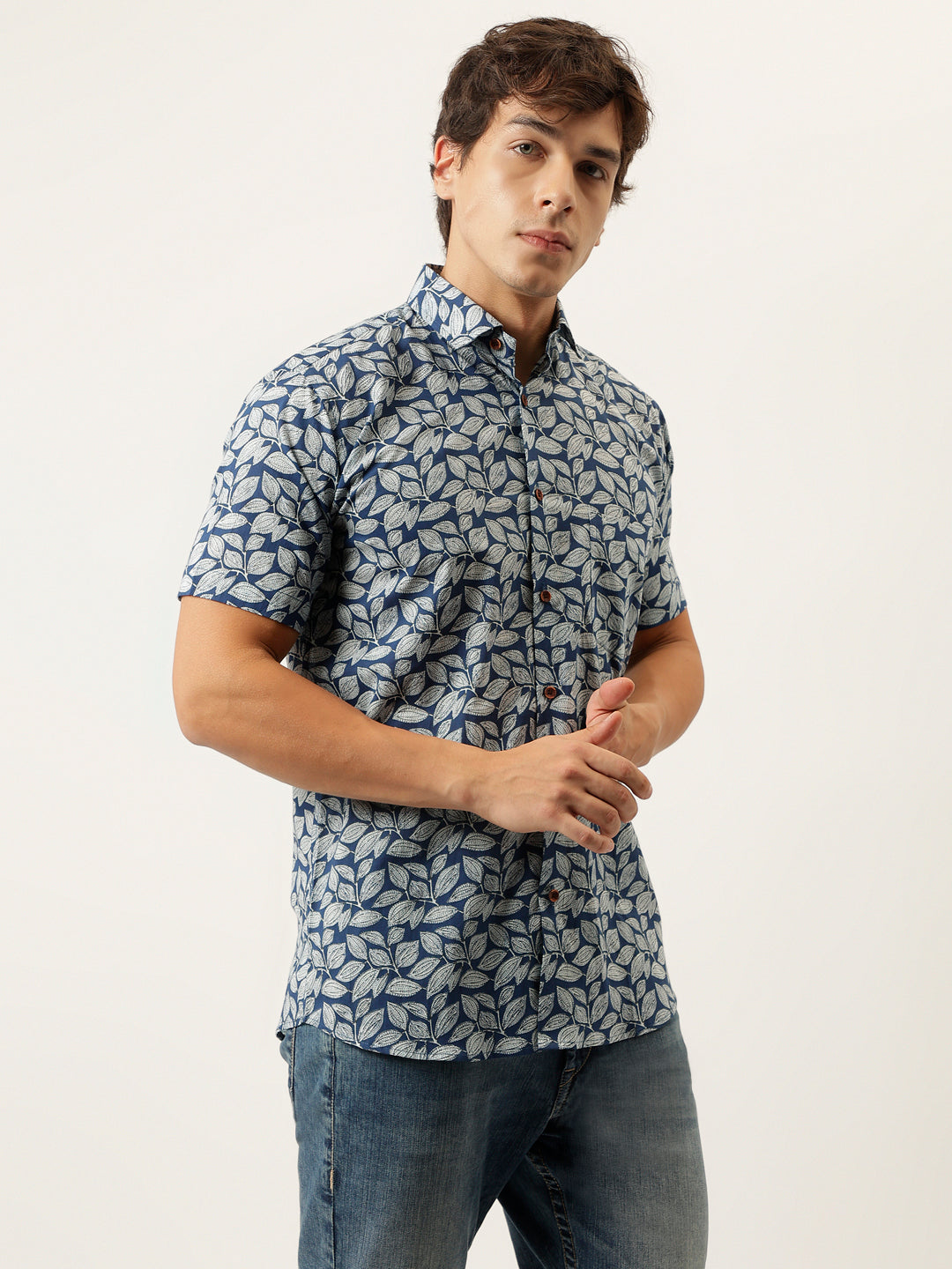 Millennial Men Blue Printed Cotton Half Sleeve Shirts