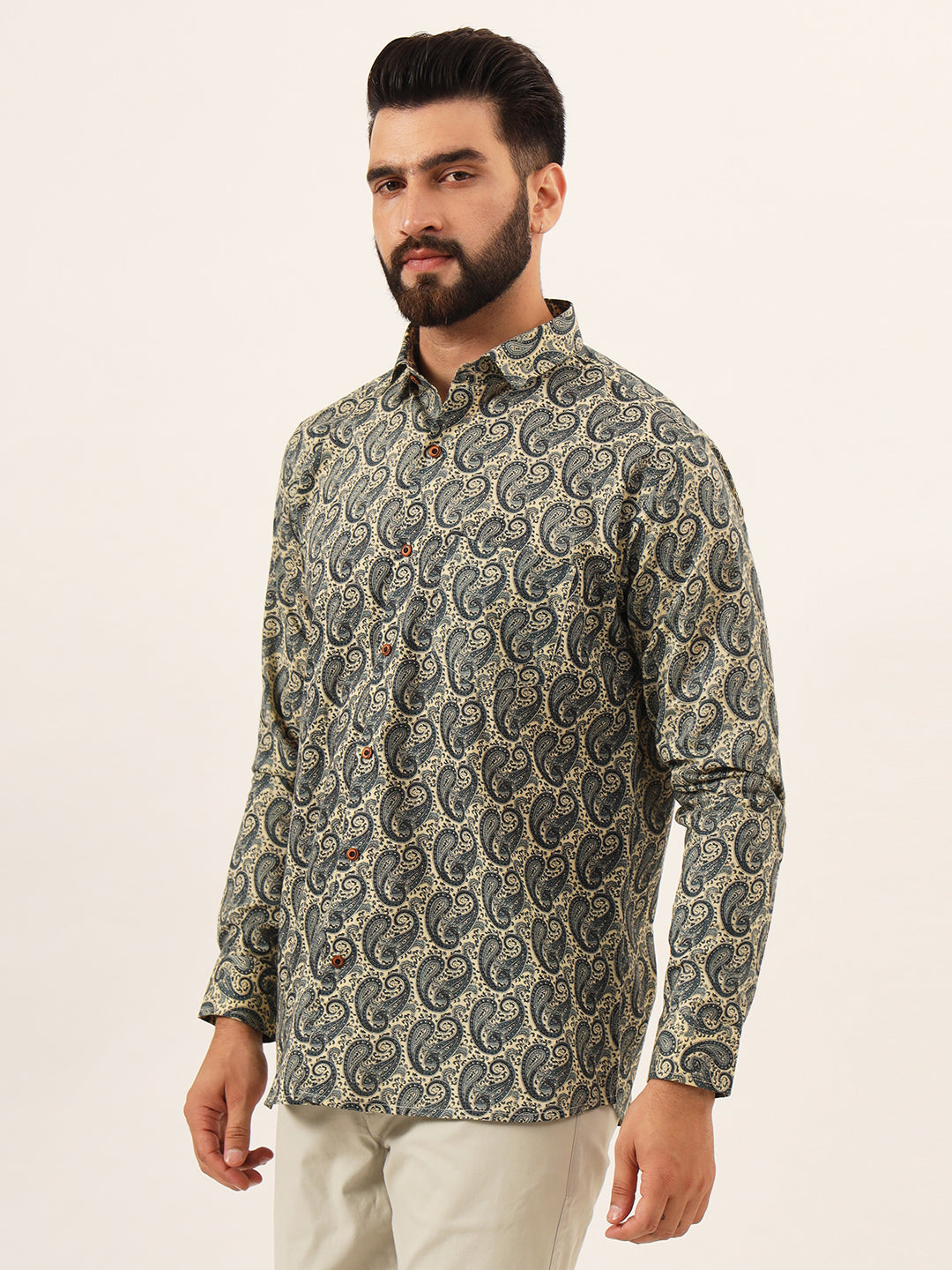 MILLENNIAL MEN Blue Paisley Print Pure Cotton Regular Fit Casual Half Sleeve