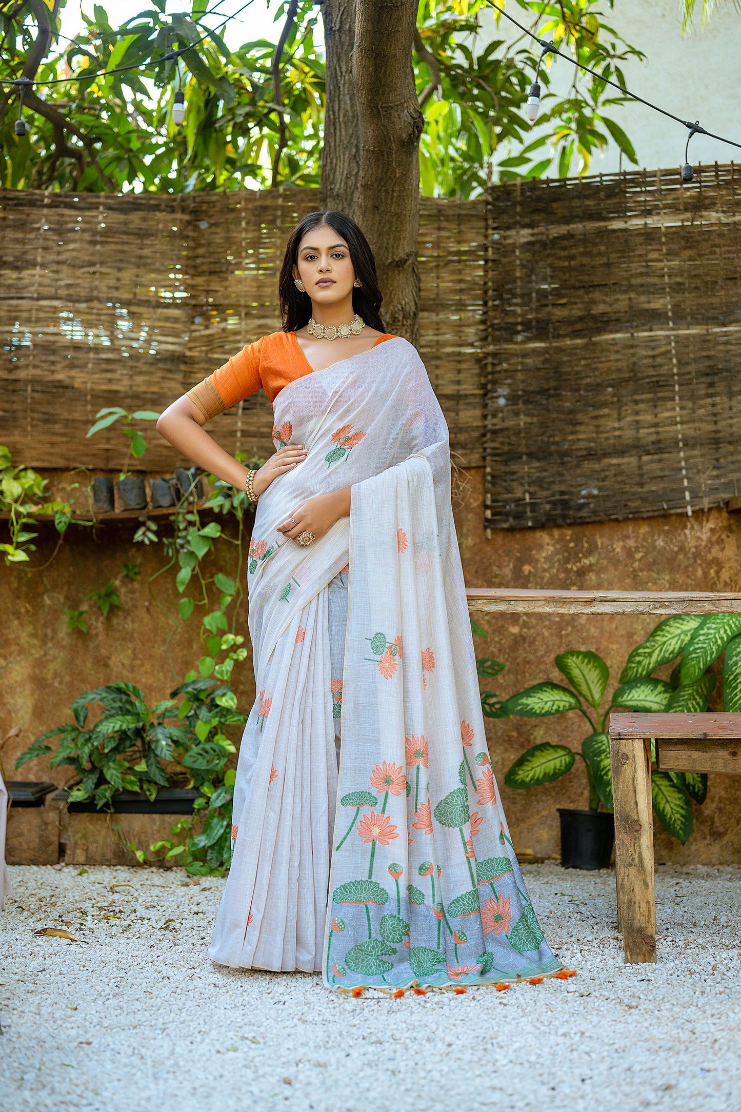 Orange Muga Cotton Pichwai Thread woven Saree