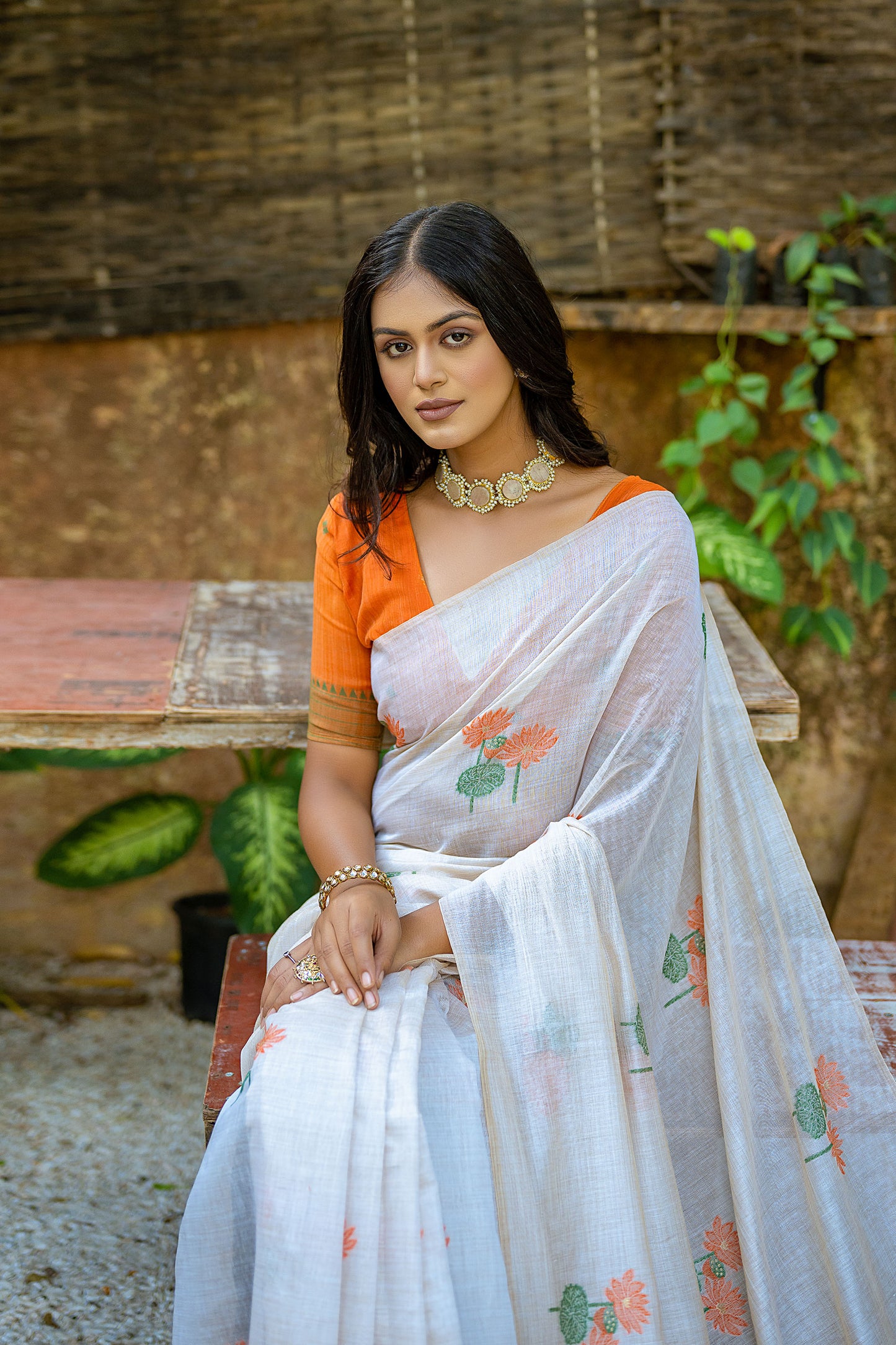 Orange Muga Cotton Pichwai Thread woven Saree