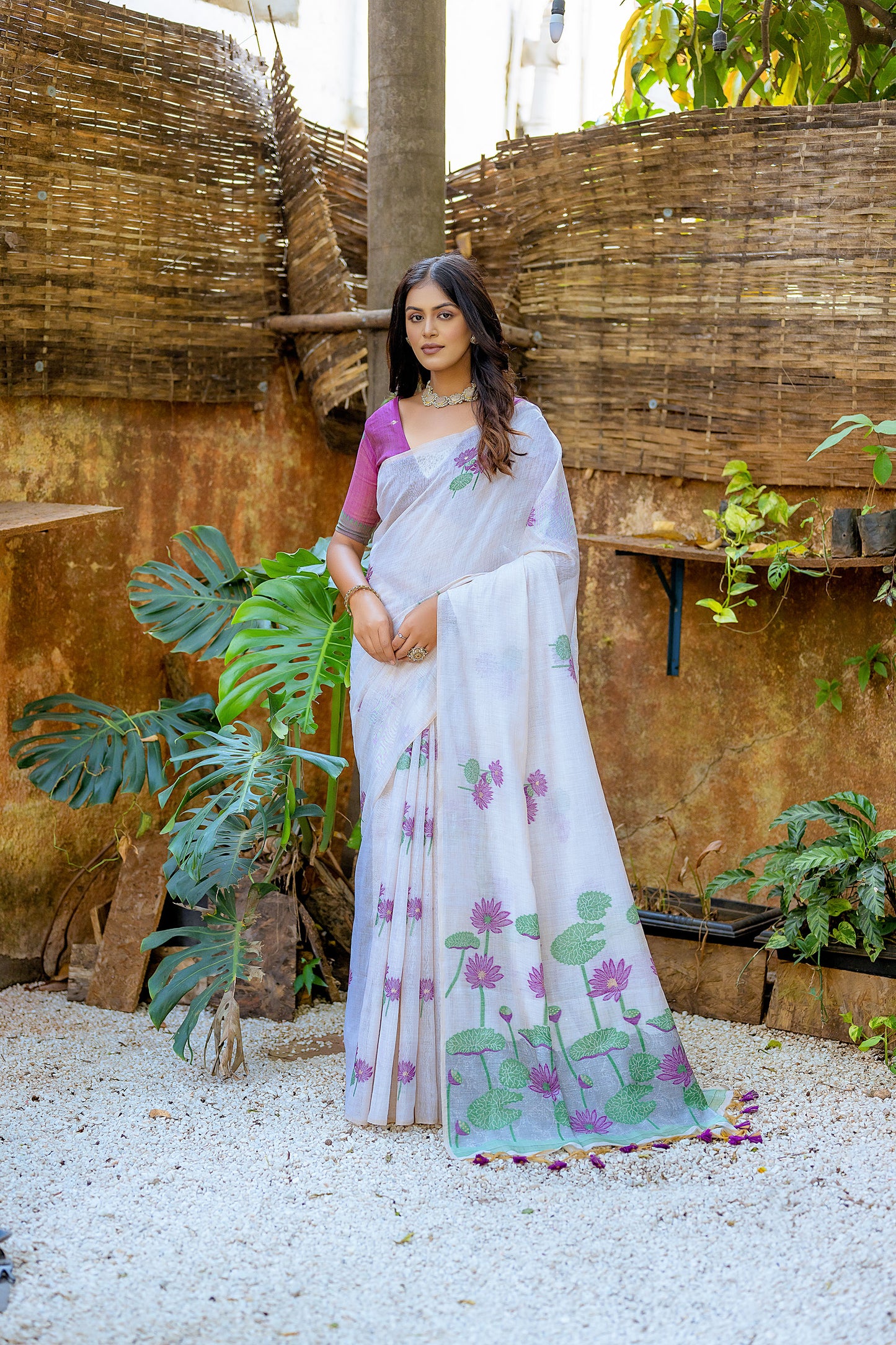 Wine Muga Cotton Pichwai Thread woven Saree