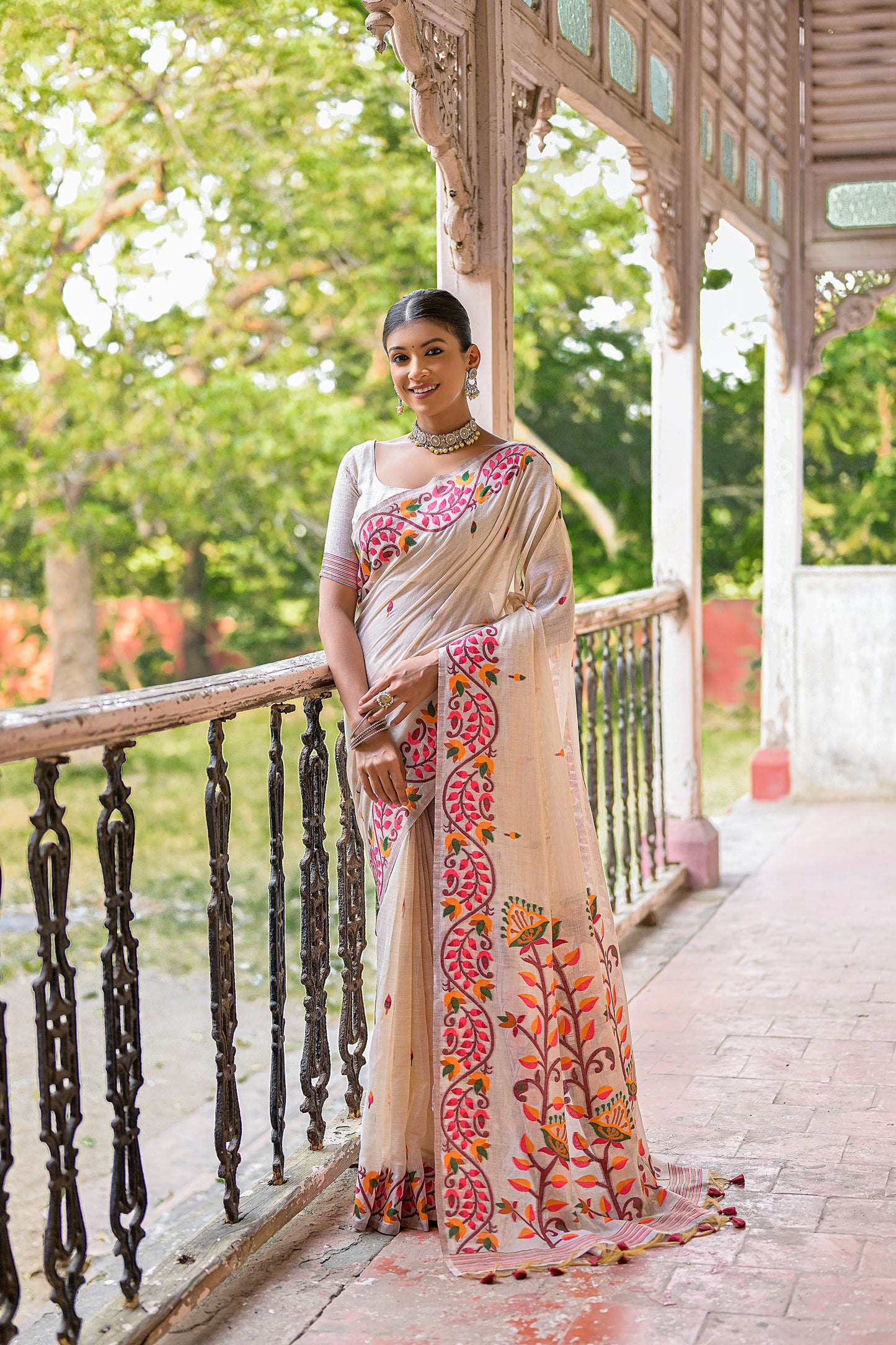 Maroon Lotus Muga Cotton Thread woven Saree