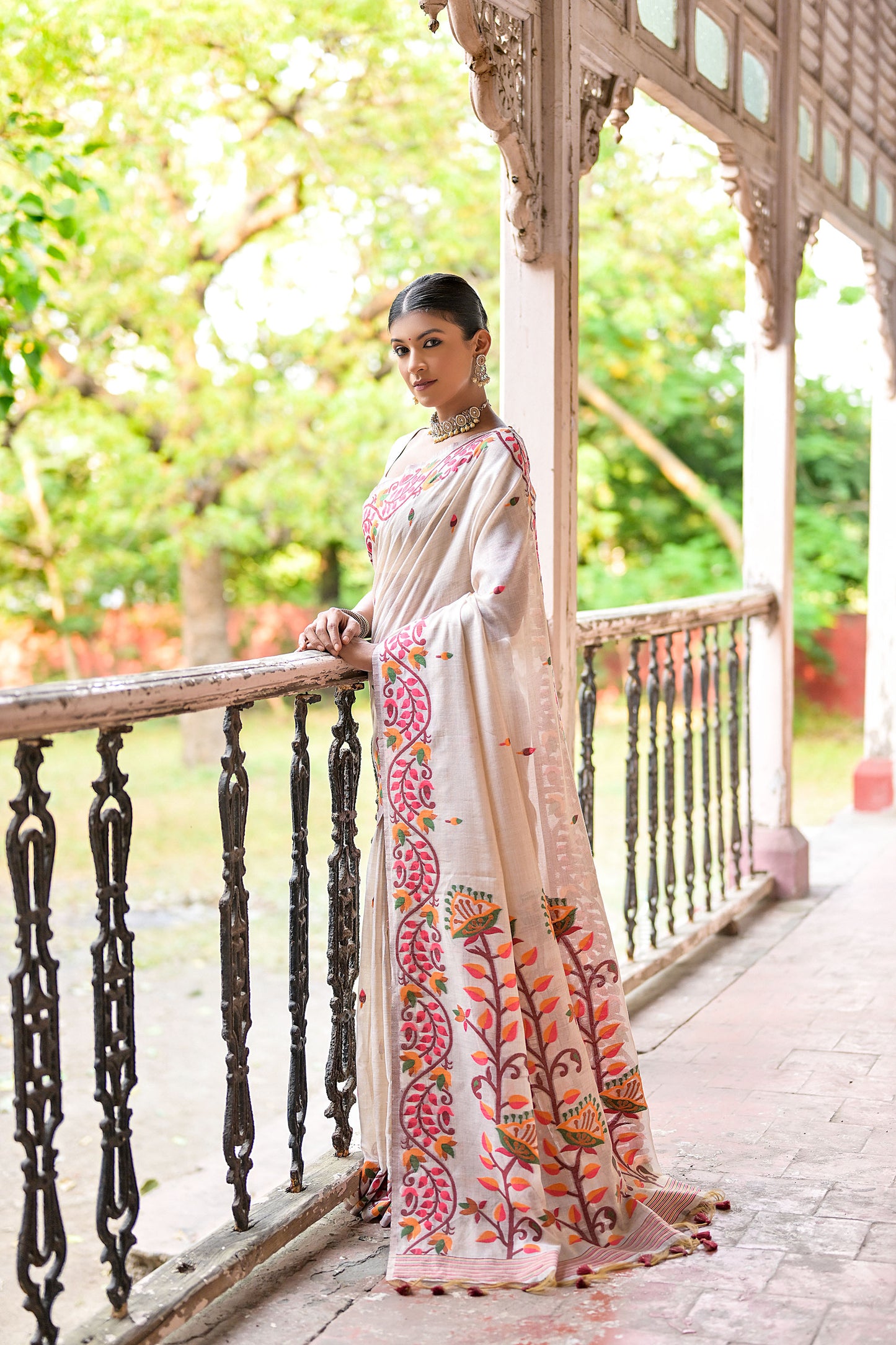 Maroon Lotus Muga Cotton Thread woven Saree