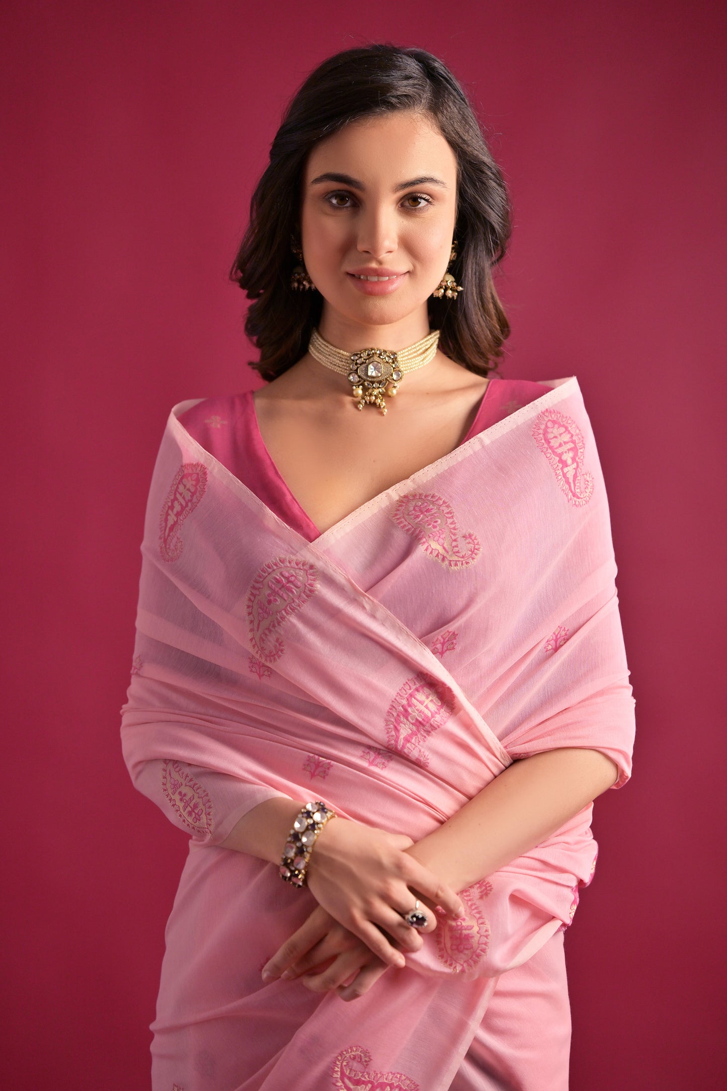 Pink Mul mul Cotton Keri Woven Artisan saree