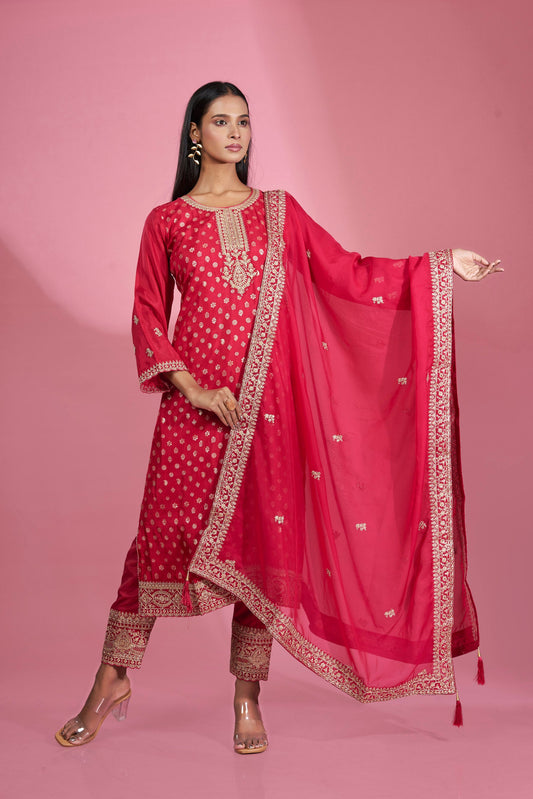 Shubh Zari Embroidered Dola Silk Kurta Set