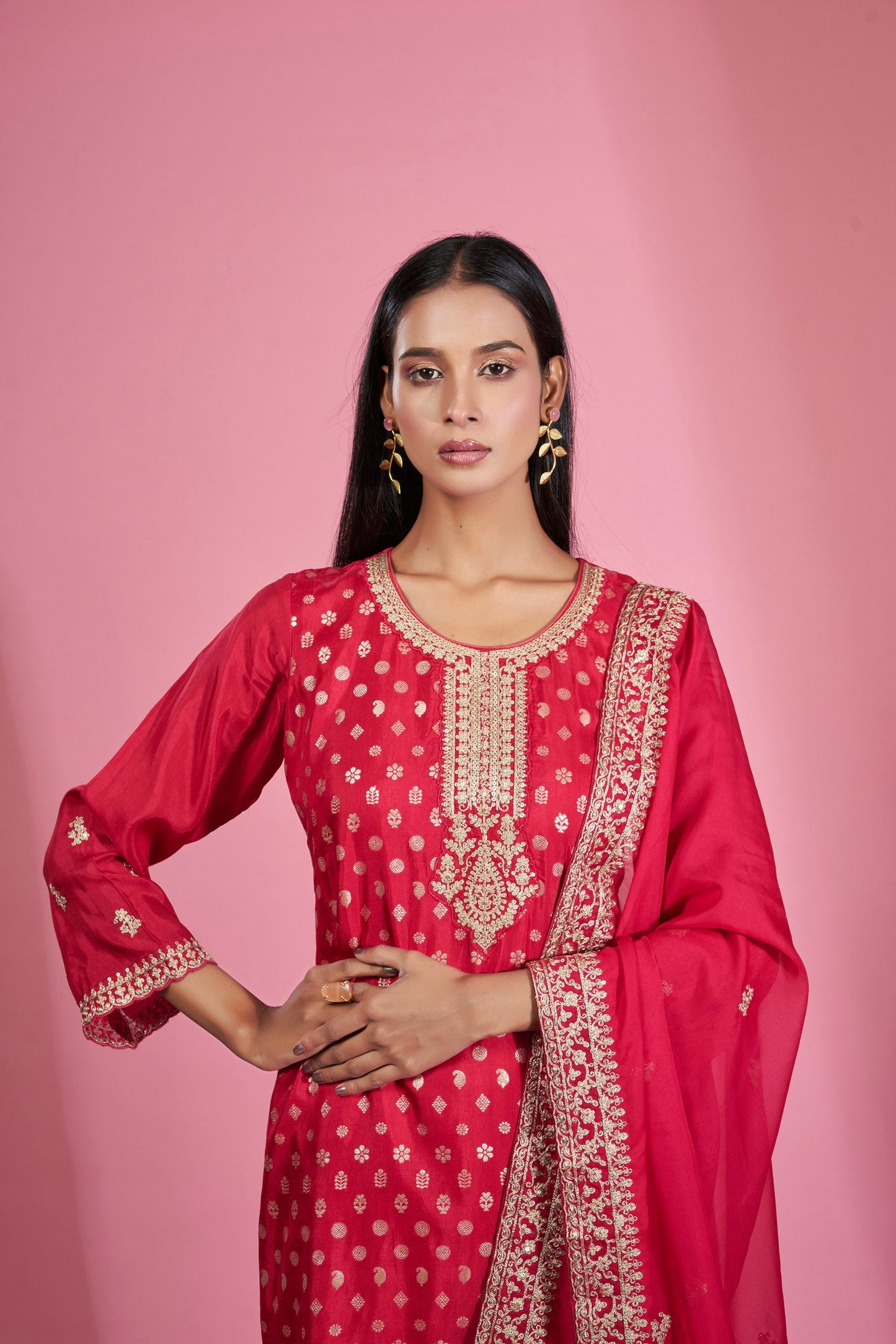 Shubh Zari Embroidered Dola Silk Kurta Set