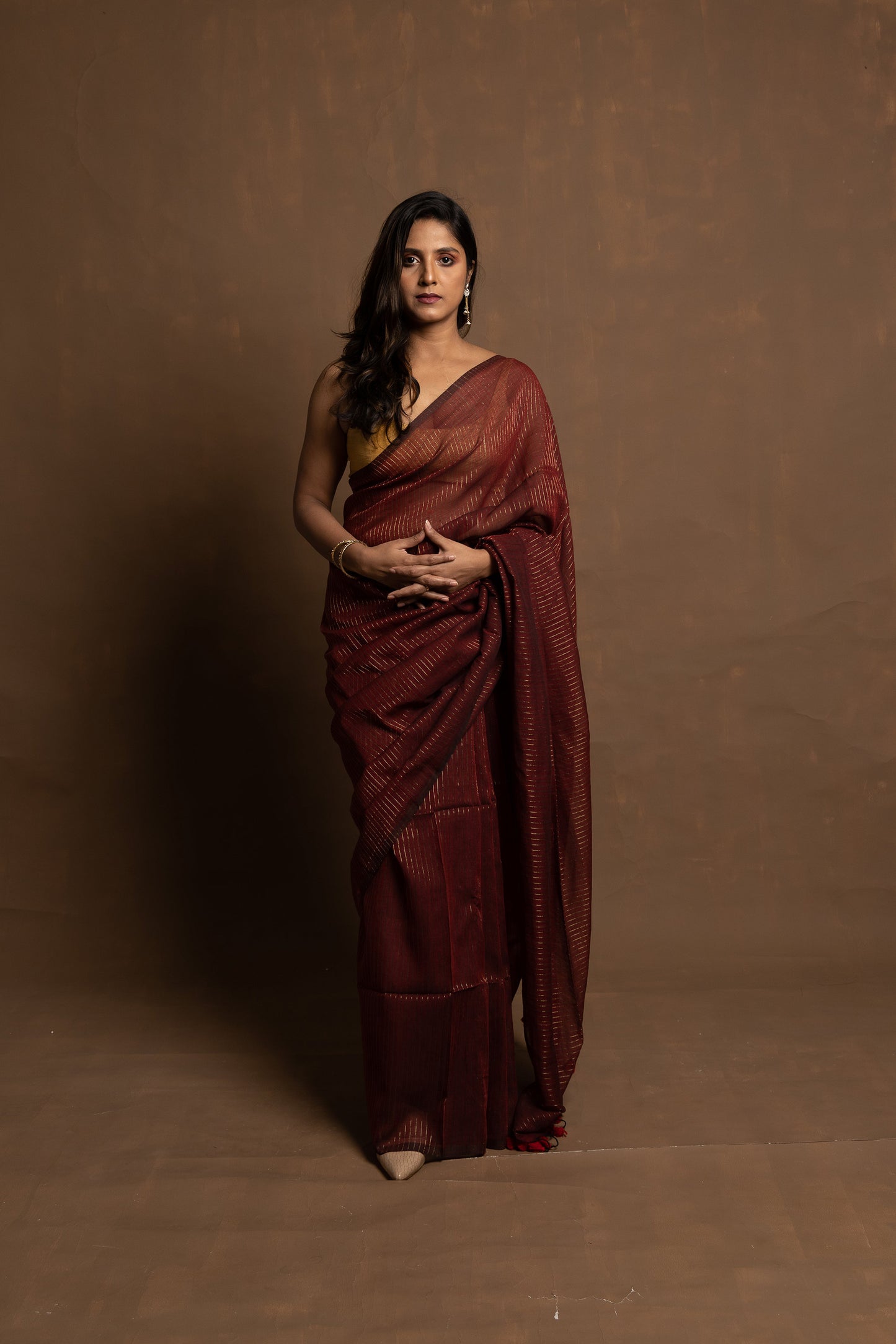 Maroon love story I Maroon cotton saree with zari stripe