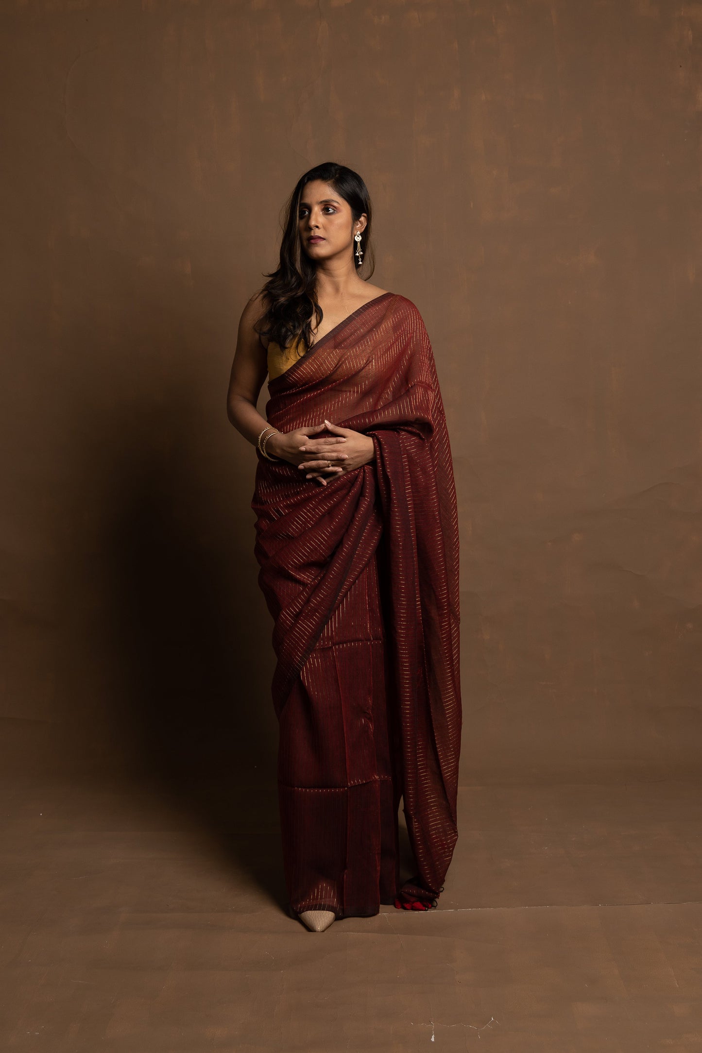 Maroon love story I Maroon cotton saree with zari stripe