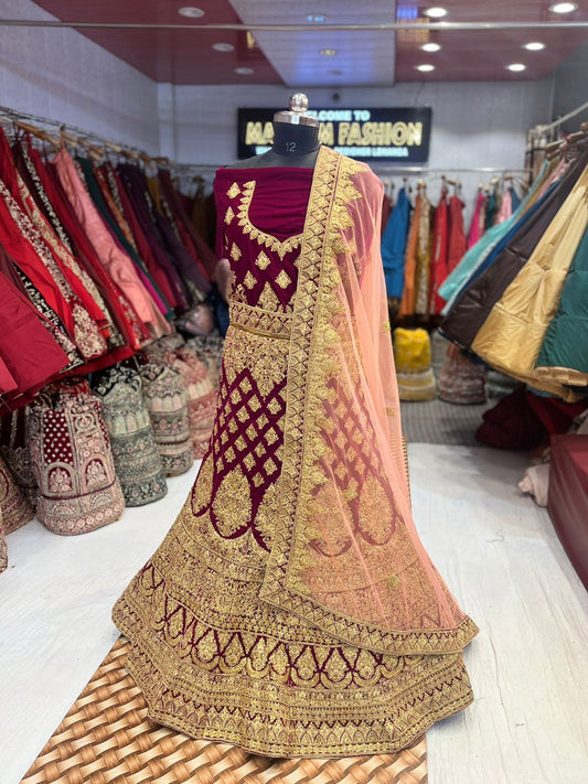 Maroon Micro Velvet lehenga ( Bazaar )