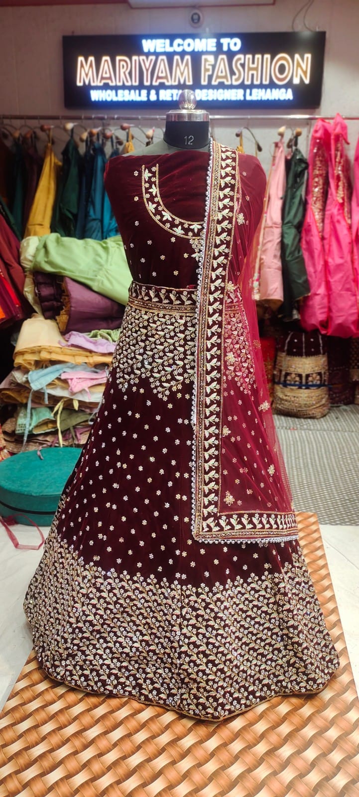 Maroon Micro Velvet lehenga ( Bazaar )