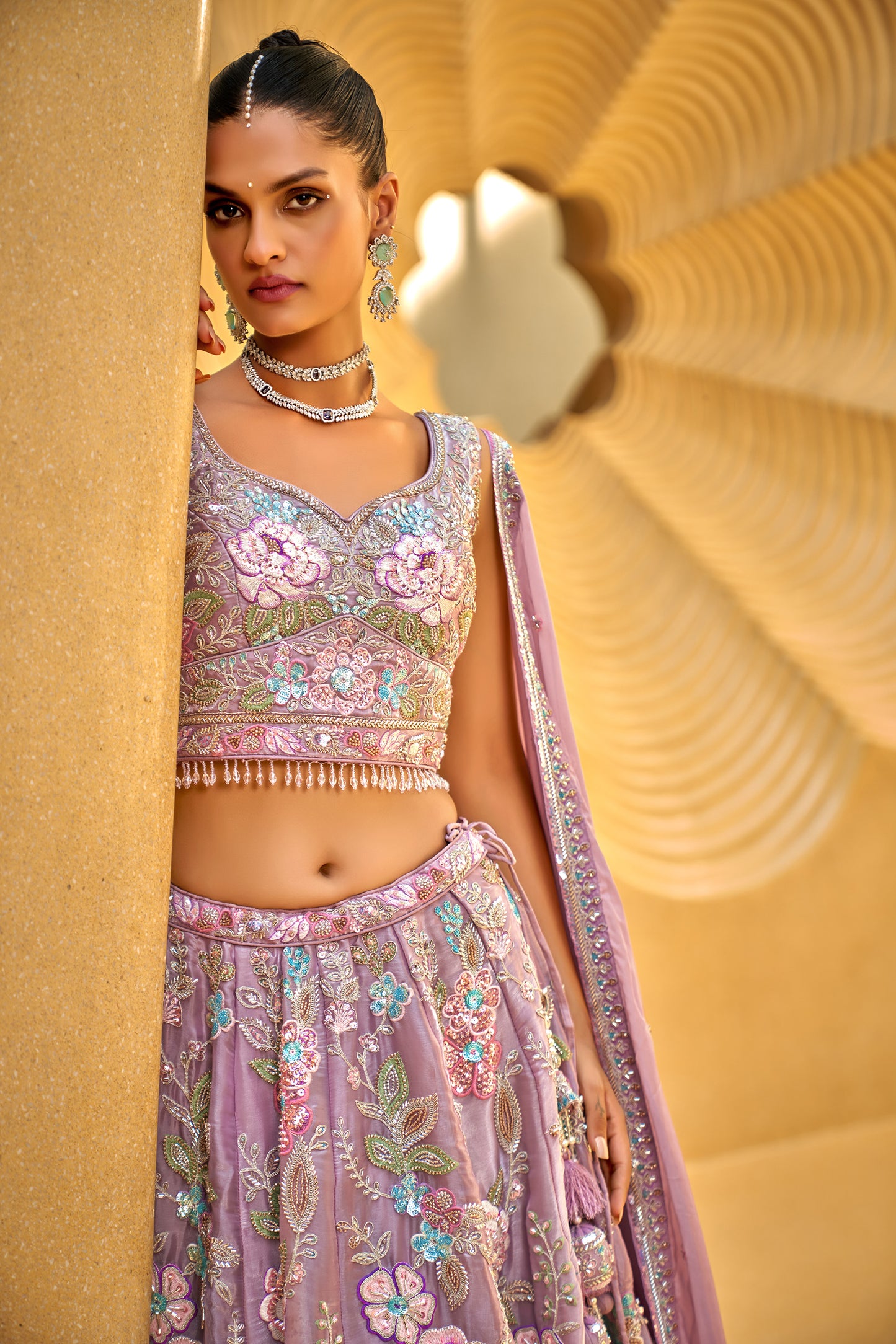 Lavender Organza Cut-dana & Handwork Designer Lehenga choli & Dupatta