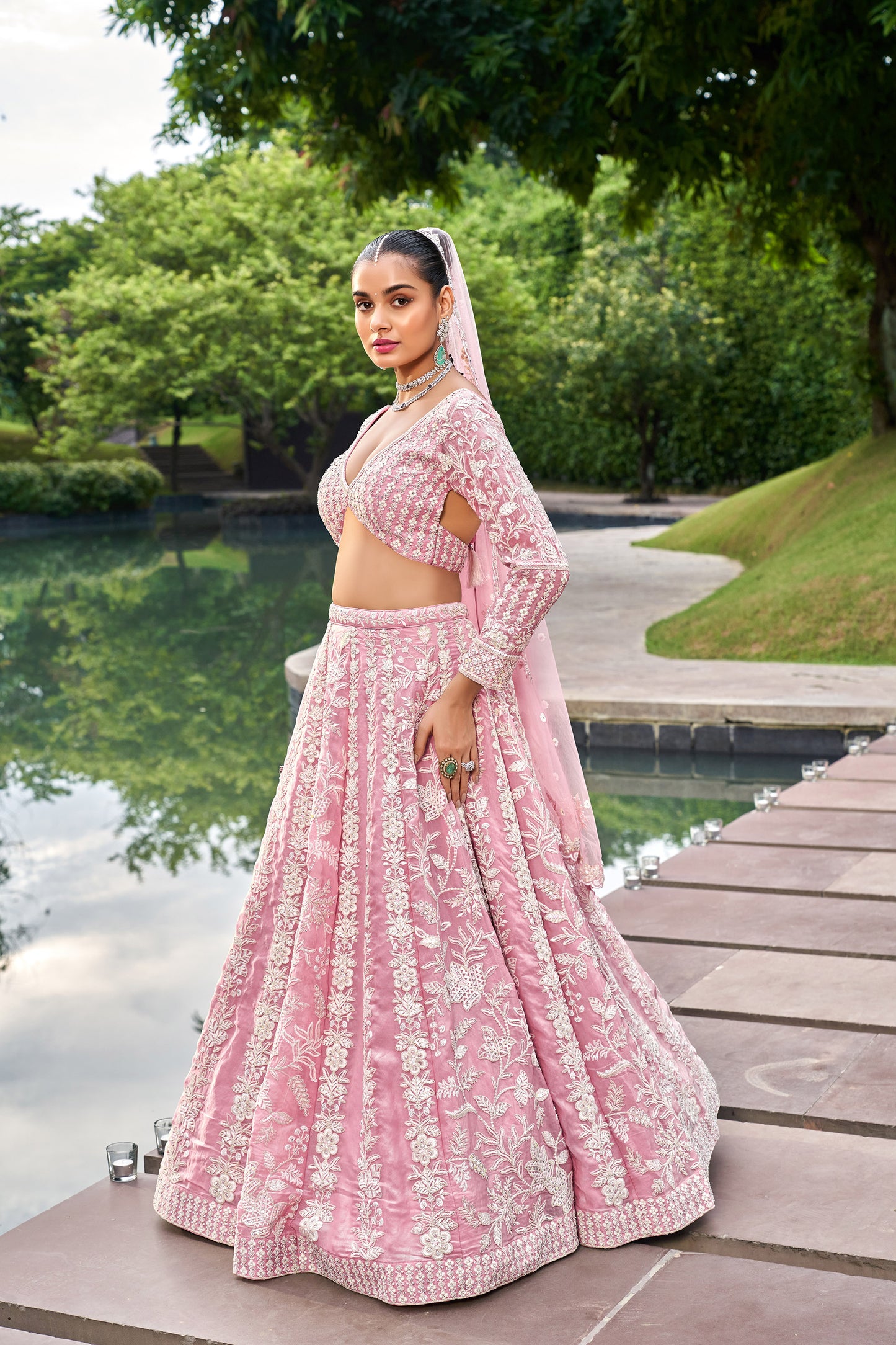 Pink Organza Sequins embroidery Engagement Lehenga Choli