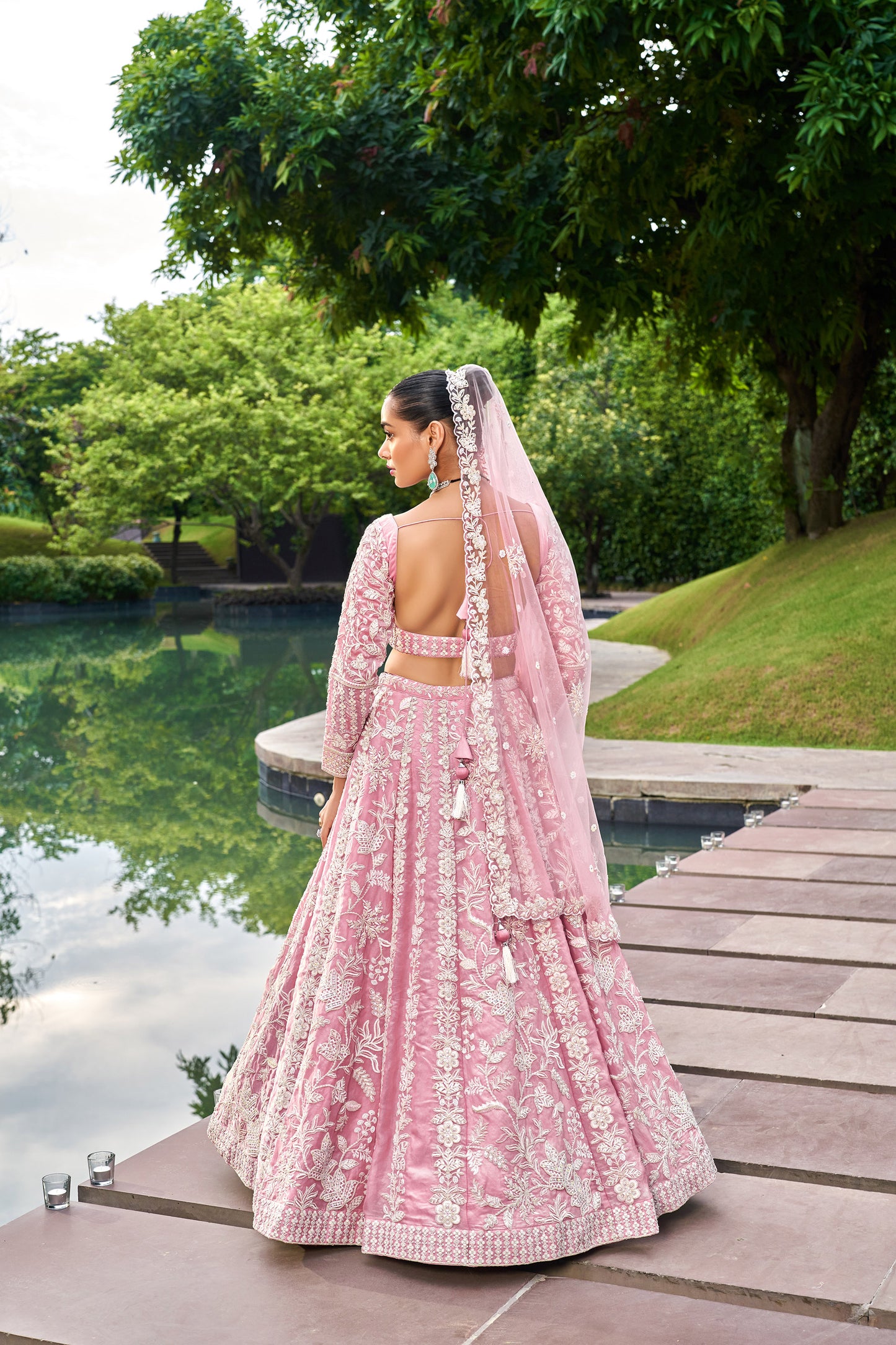 Pink Organza Sequins embroidery Engagement Lehenga Choli