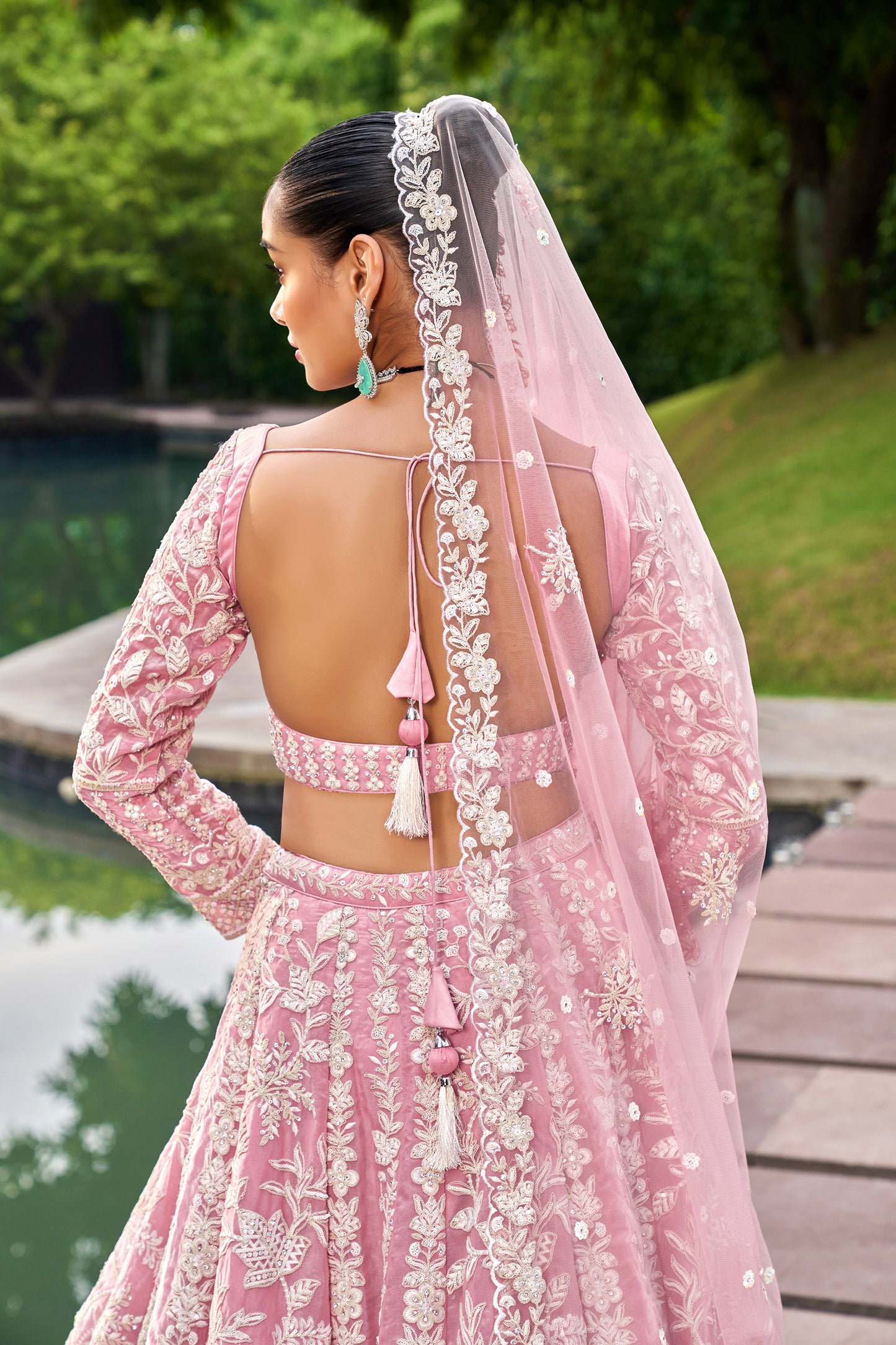 Pink Organza Sequins embroidery Engagement Lehenga Choli