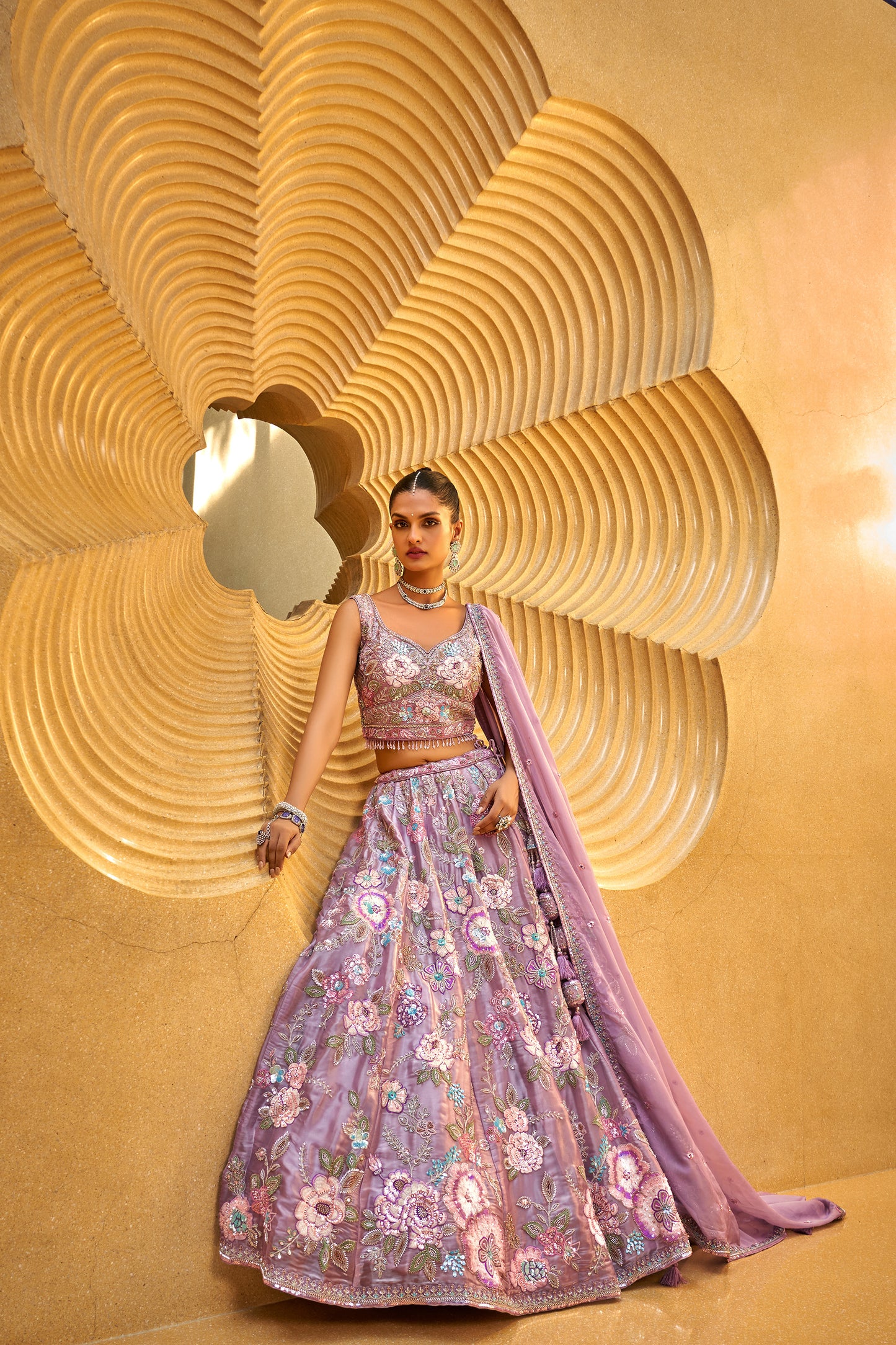 Lavender Organza Cut-dana & Handwork Designer Lehenga choli & Dupatta