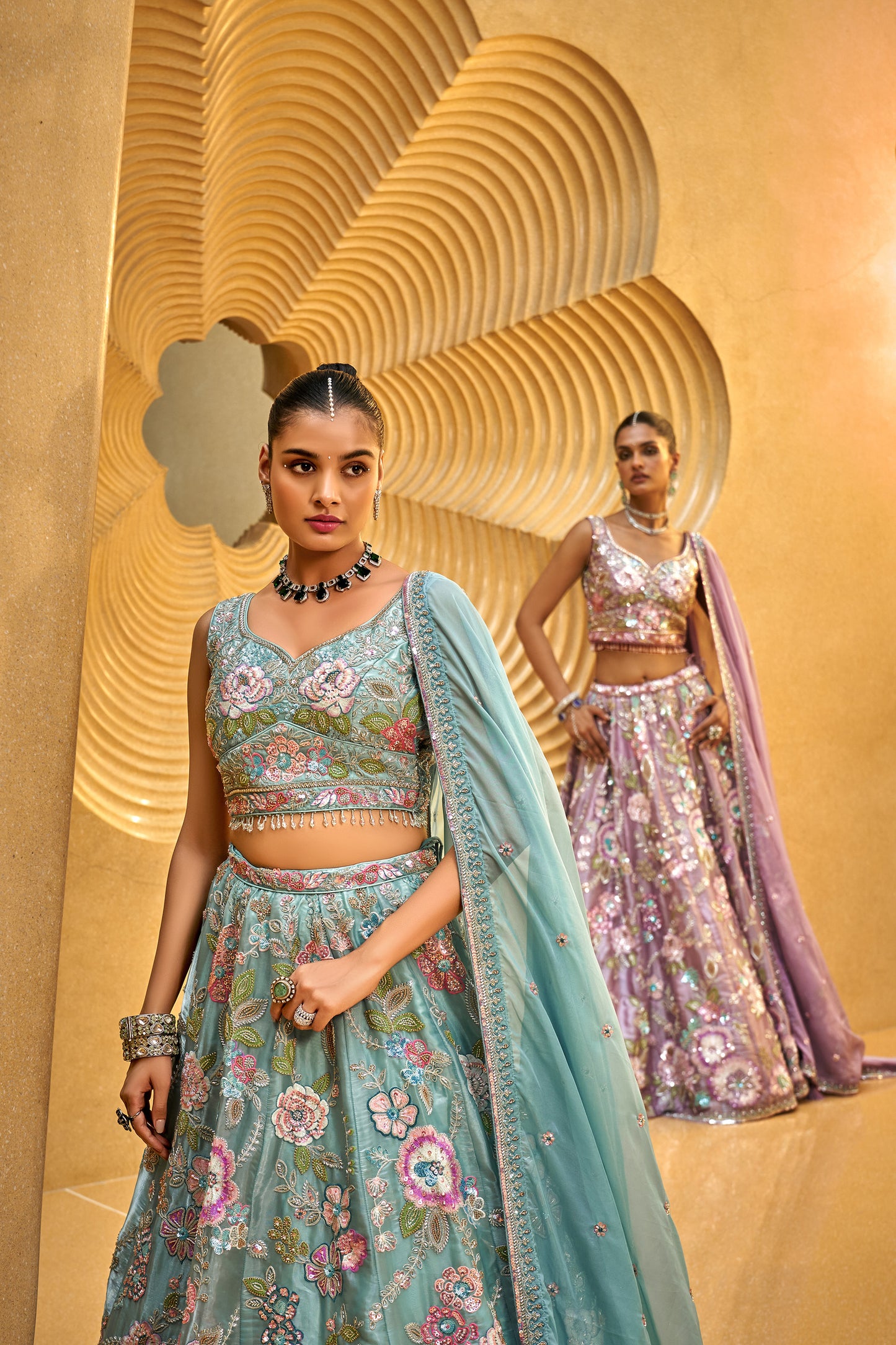 Sea Green Organza Cut-dana & Handwork Designer Lehenga choli & Dupatta