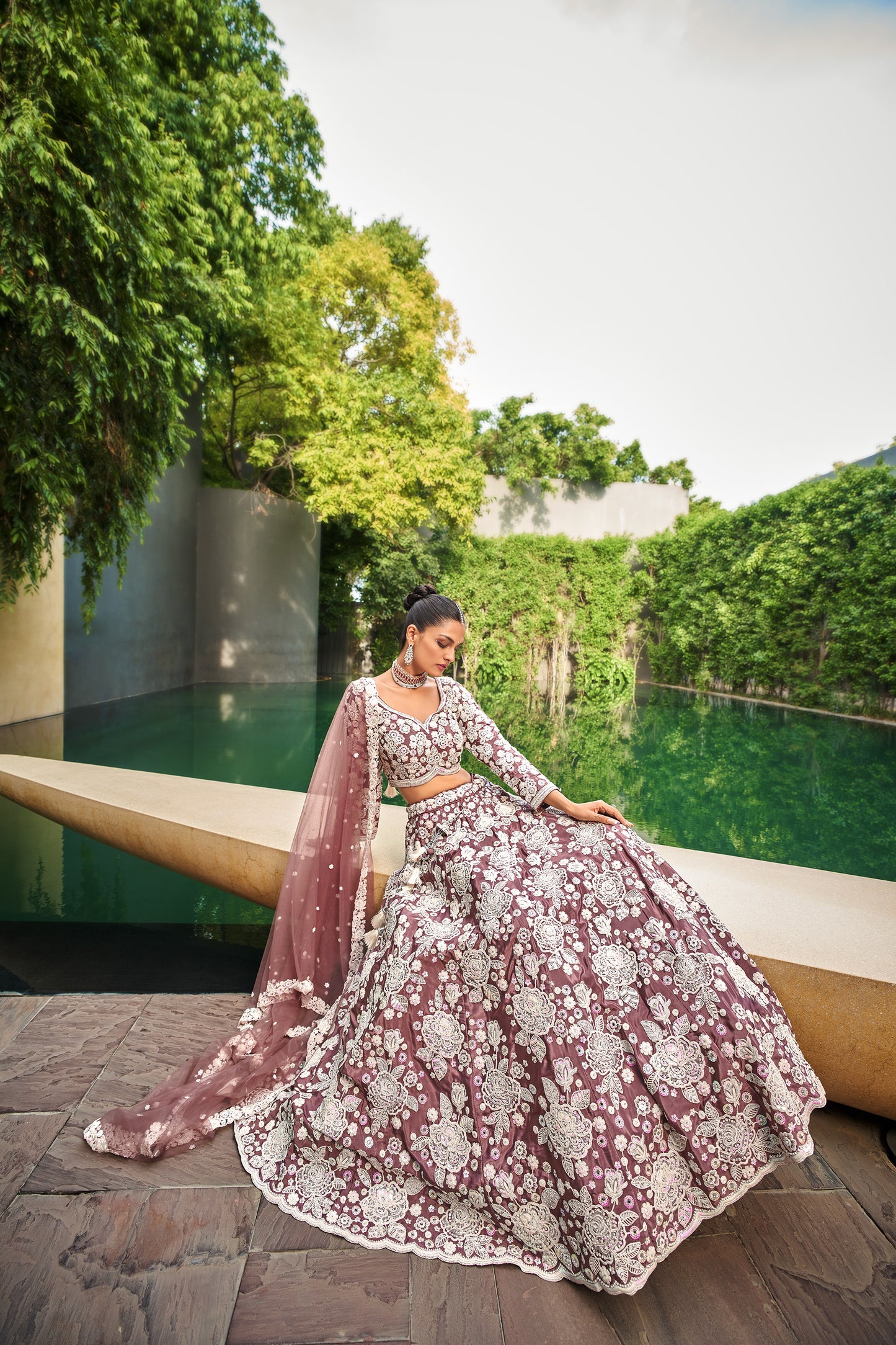 Lavender Satin Sequins & Moti work Bridesmaid Lehenga set