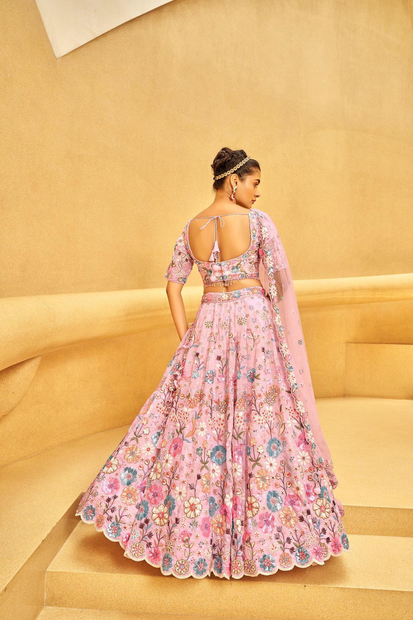 Pink Organza Zarkan & heavy Sequin embroidery Engagement Lehenga Choli