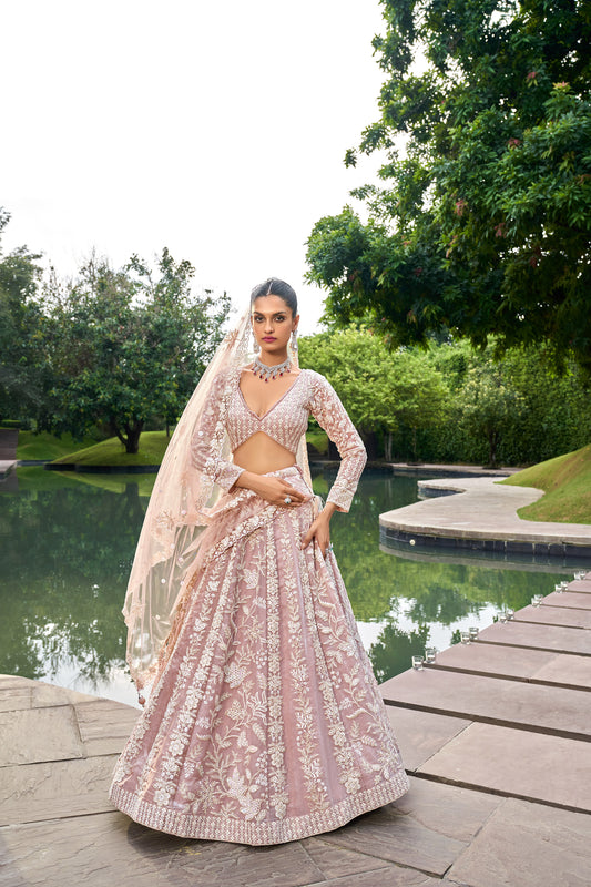 Nude Organza Sequins embroidery Engagement Lehenga Choli