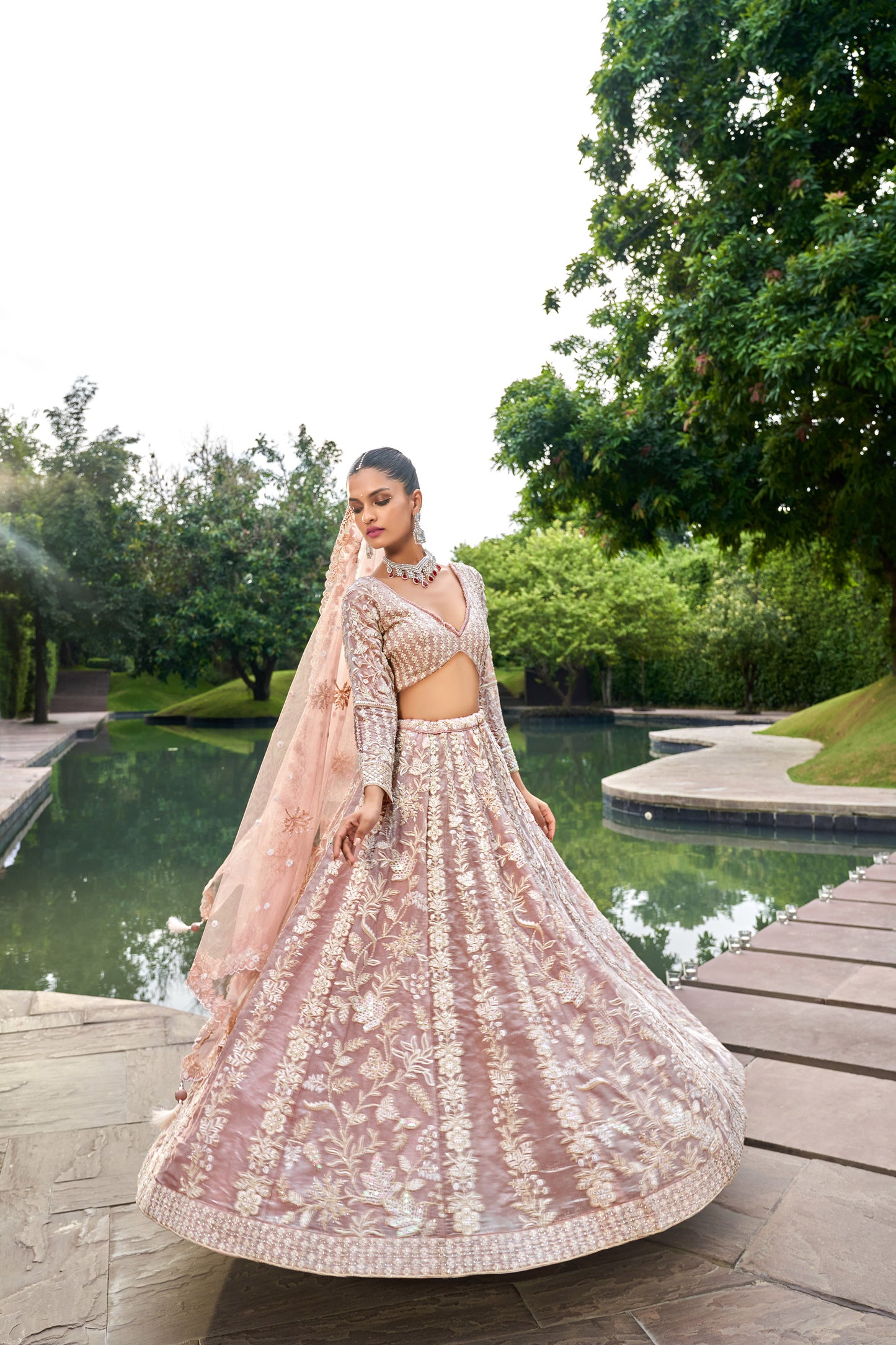 Nude Organza Sequins embroidery Engagement Lehenga Choli