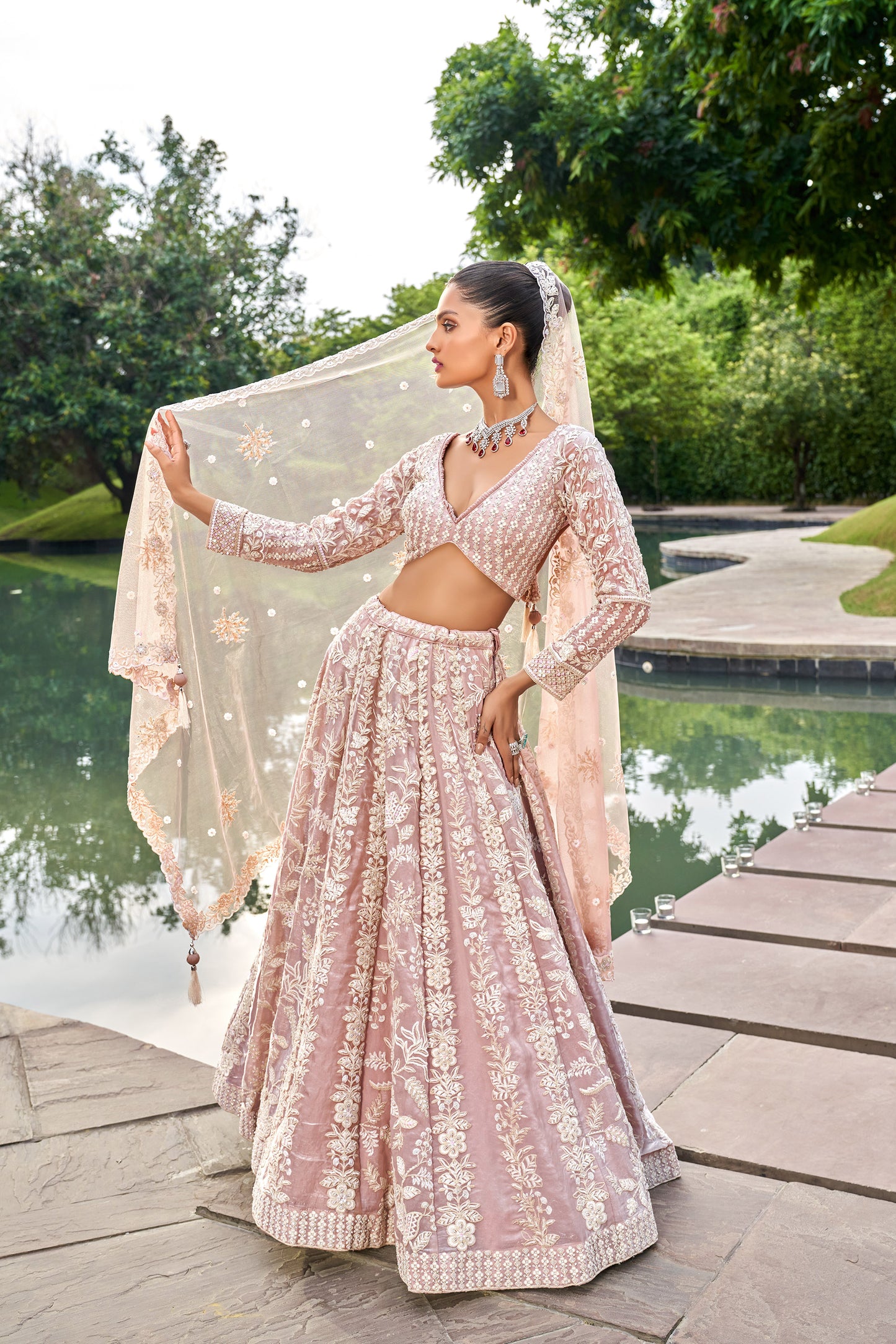 Nude Organza Sequins embroidery Engagement Lehenga Choli