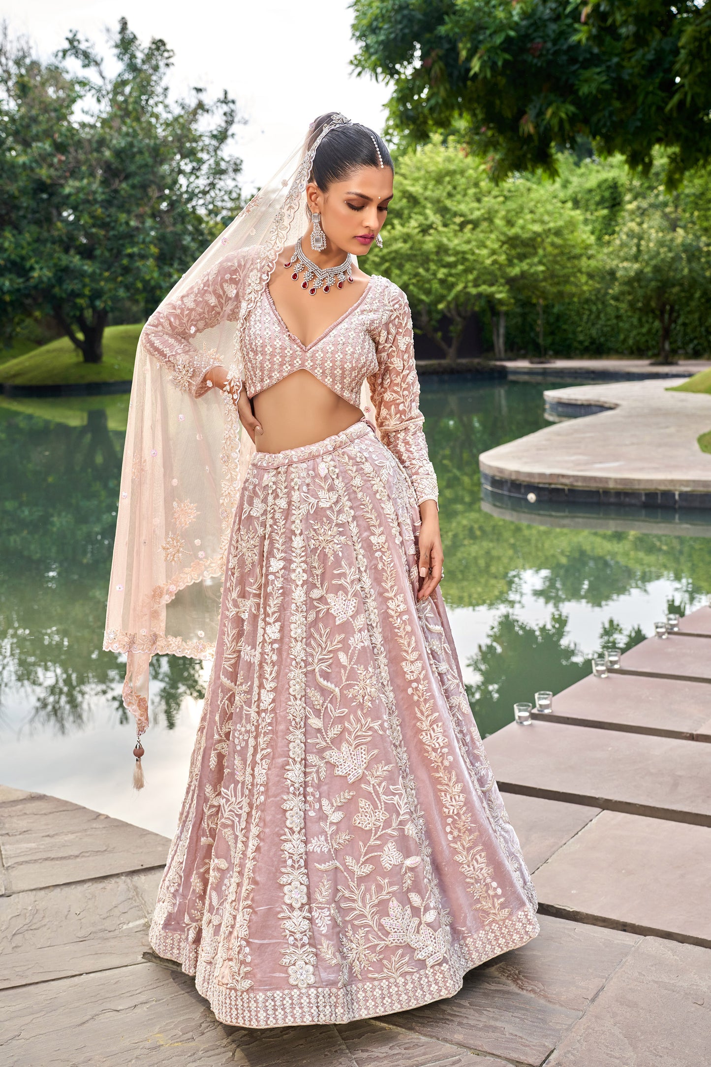 Nude Organza Sequins embroidery Engagement Lehenga Choli