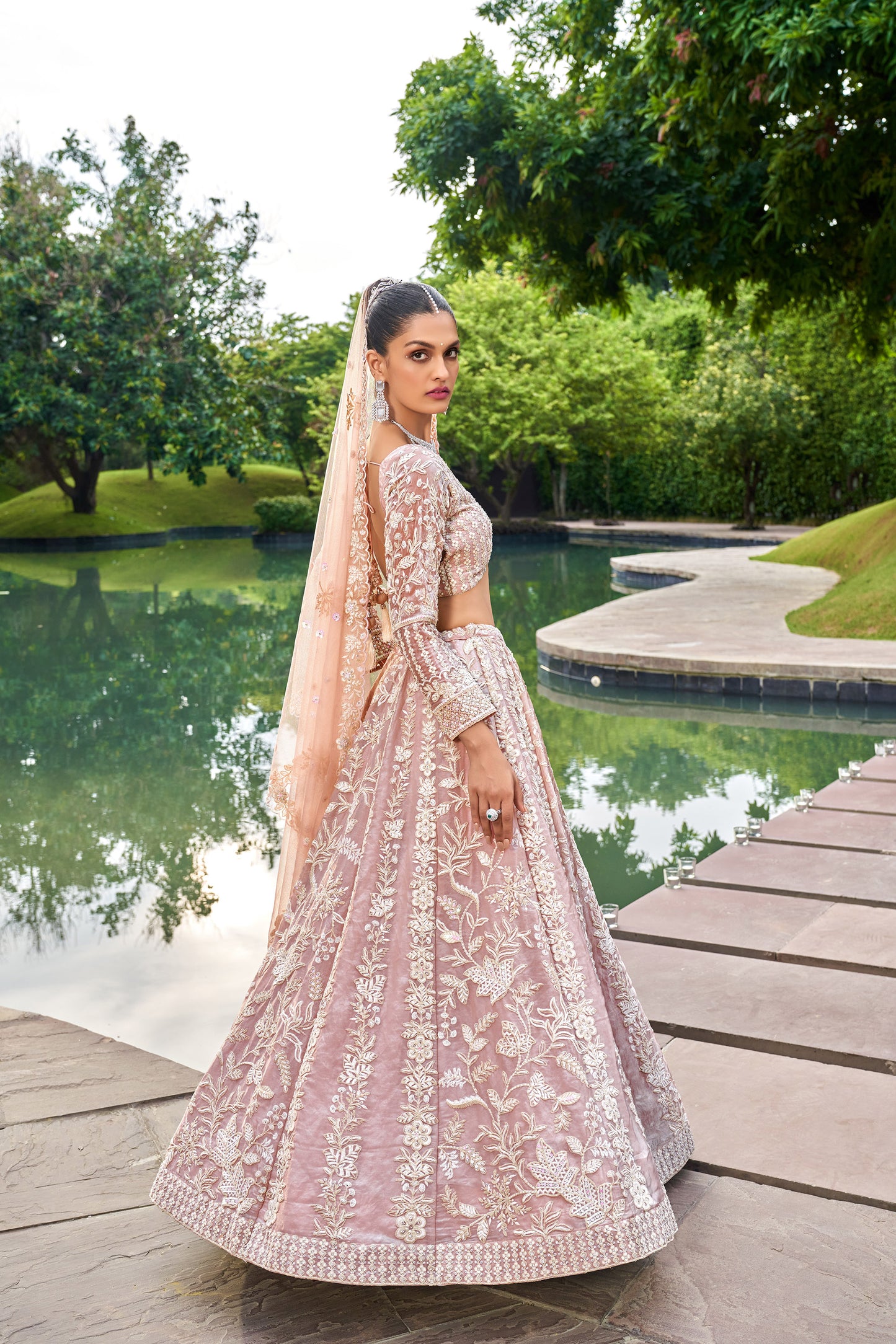 Nude Organza Sequins embroidery Engagement Lehenga Choli