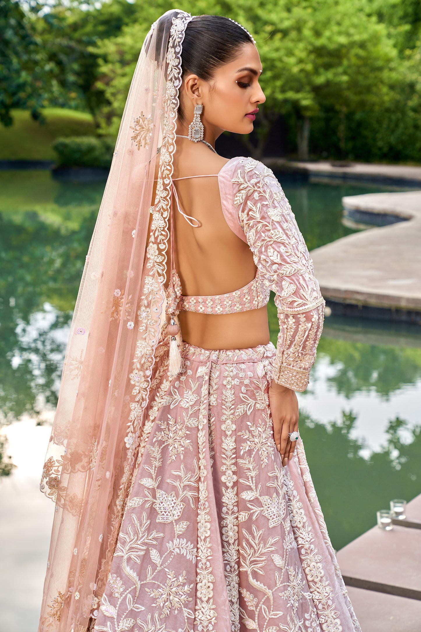 Nude Organza Sequins embroidery Engagement Lehenga Choli