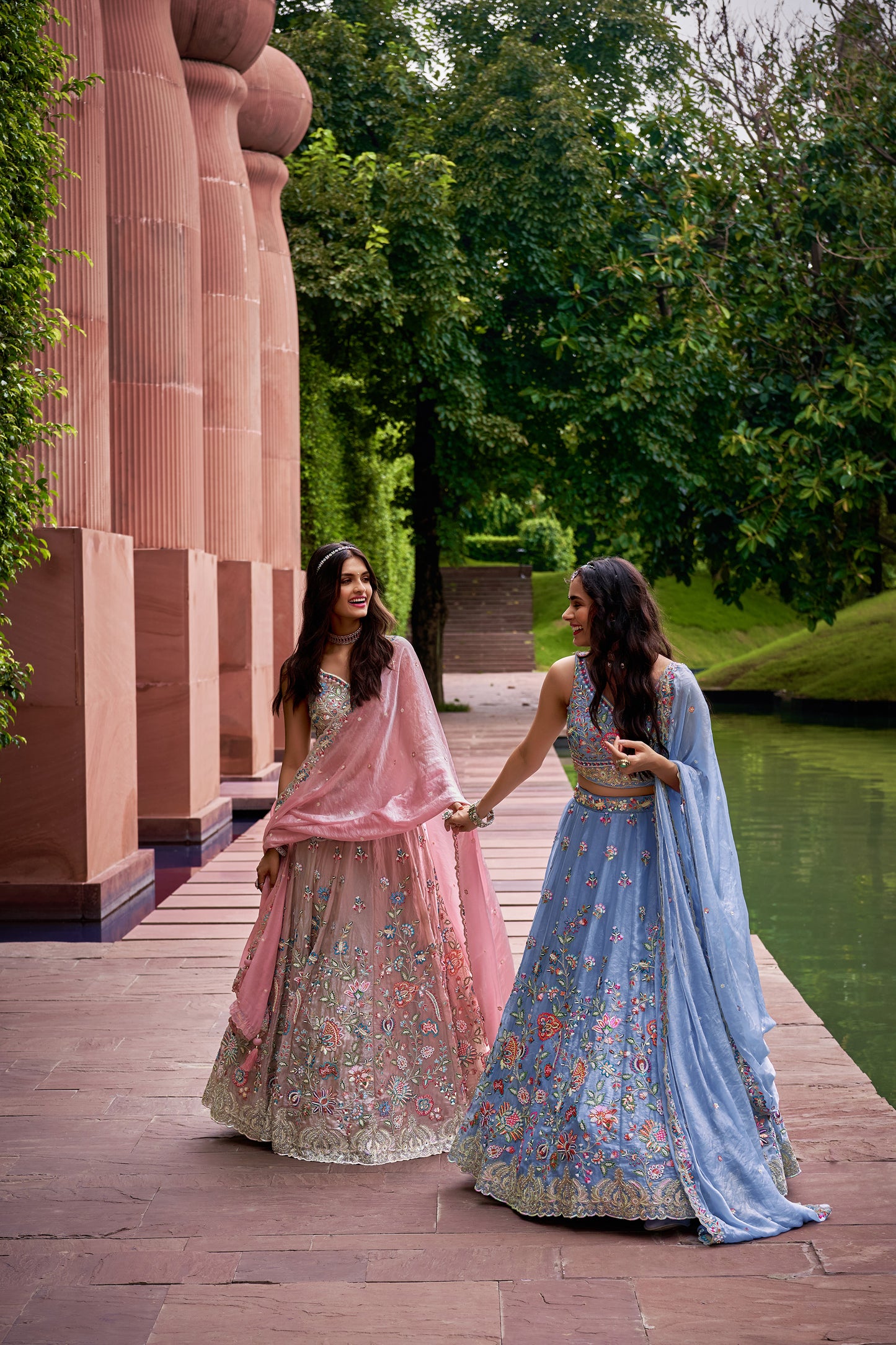 Turquoise Blue Organza Sequins & Mirror work Bridesmaid Lehenga set