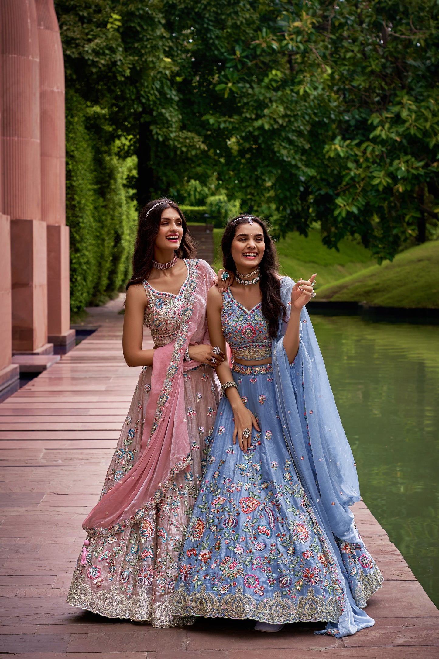 Turquoise Blue Organza Sequins & Mirror work Bridesmaid Lehenga set