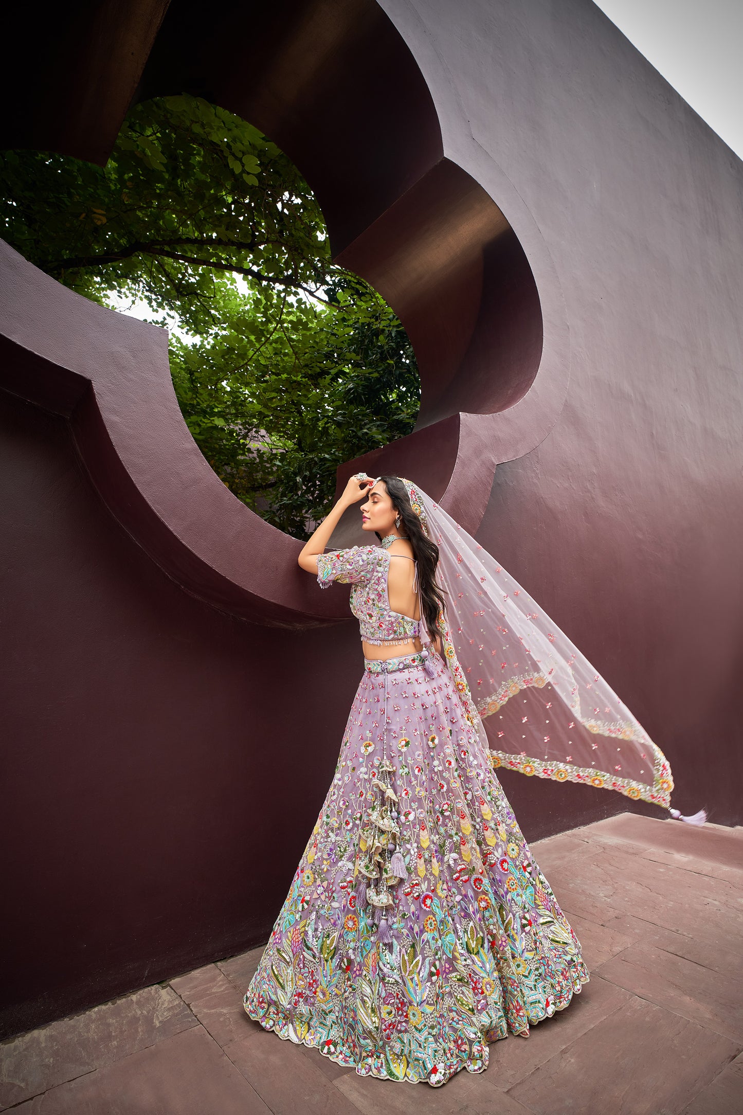 Mauve Net Zarkan & heavy Sequin embroidery Designer Lehenga choli & Dupatta