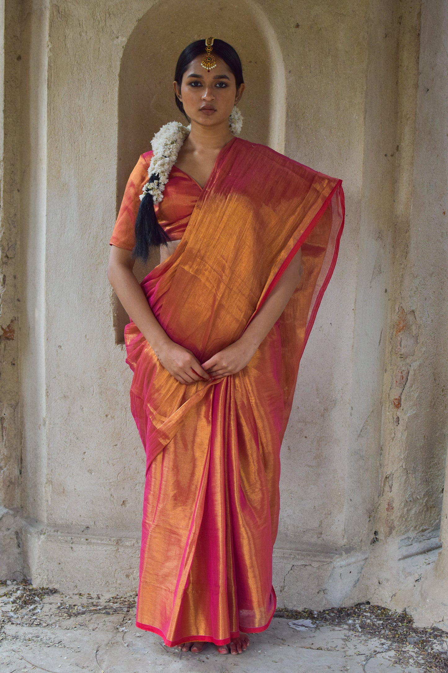 Maya I Pink dual tone handloom tissue saree