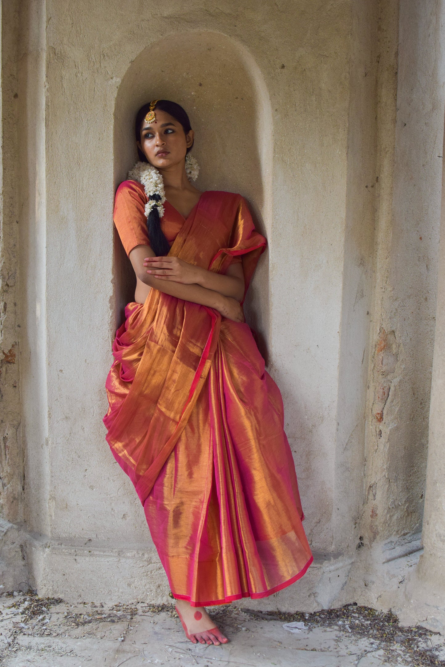 Maya I Pink dual tone handloom tissue saree