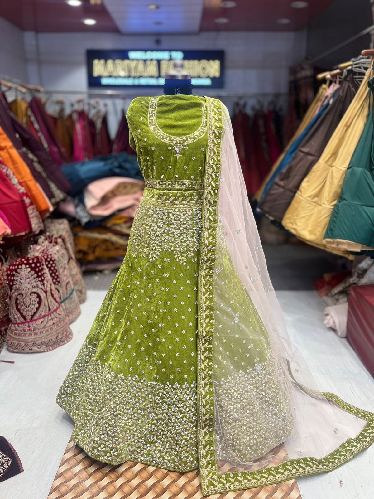 Mint Green Micro Velvet lehenga ( Bazaar )