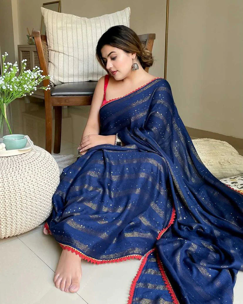 Blue Sapphire Mulmul Saree