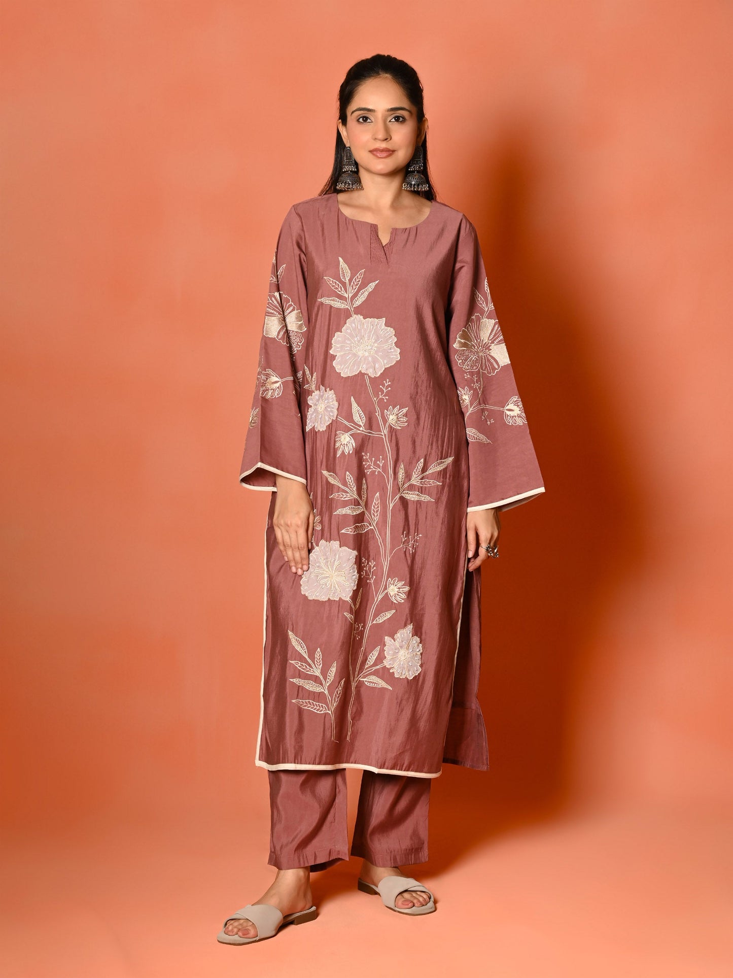 Plum Elegance Roman Silk Daily Wear Set